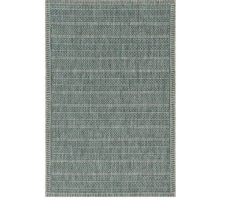 3' X 5' Teal Blue Geometric Indoor Outdoor Area Rug - Image 2