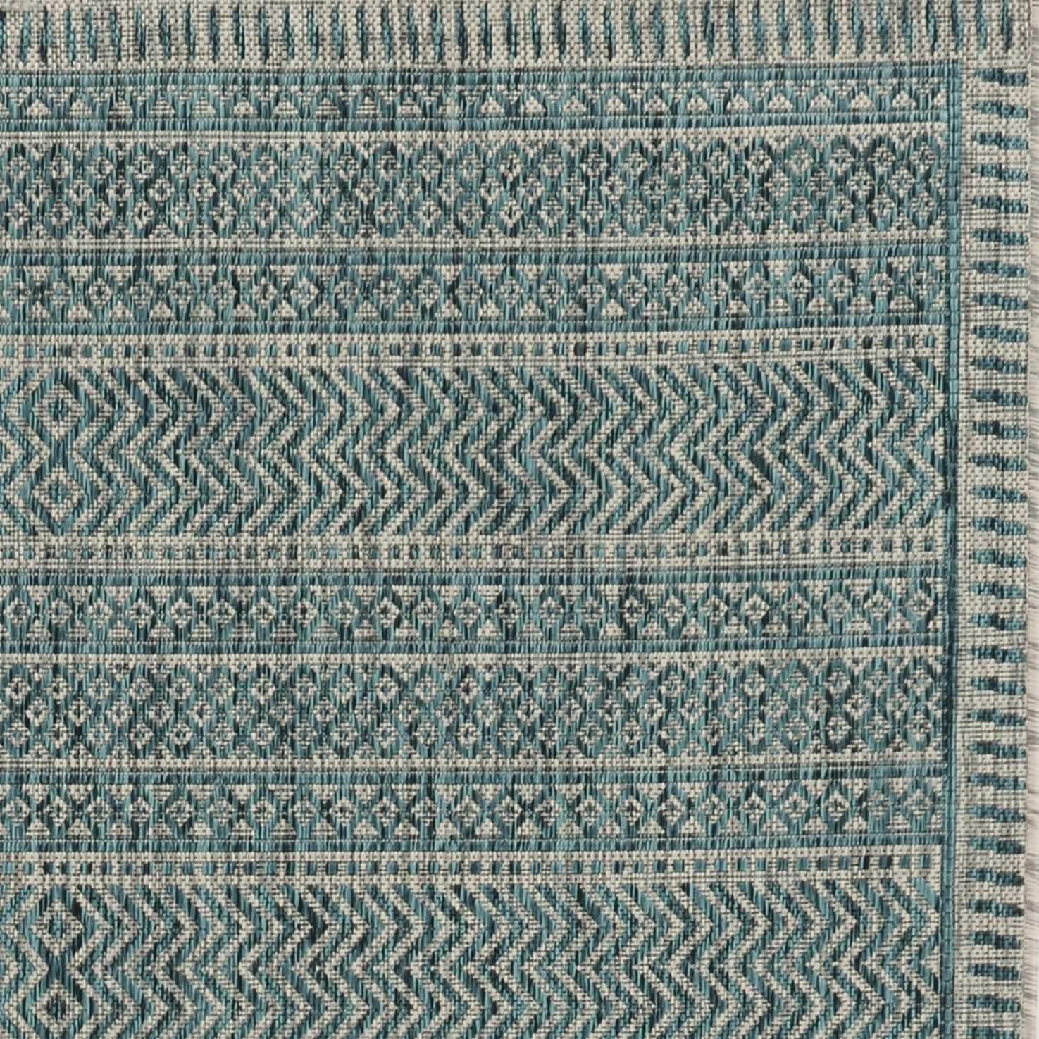 3' X 5' Teal Blue Geometric Indoor Outdoor Area Rug - Image 5