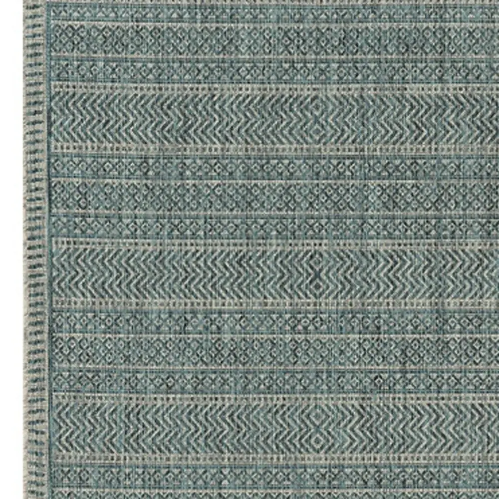 3' X 5' Teal Blue Geometric Indoor Outdoor Area Rug - Image 6