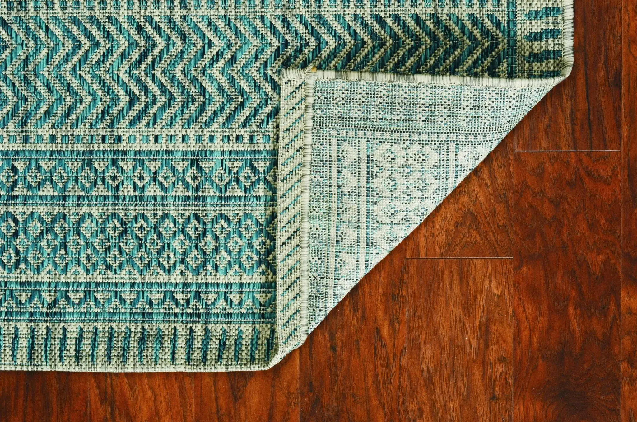 3' X 5' Teal Blue Geometric Indoor Outdoor Area Rug - Image 7