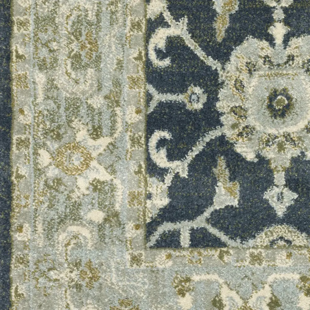 3' X 5' Teal Blue Ivory Green And Grey Oriental Power Loom Stain Resistant Area Rug - Image 4