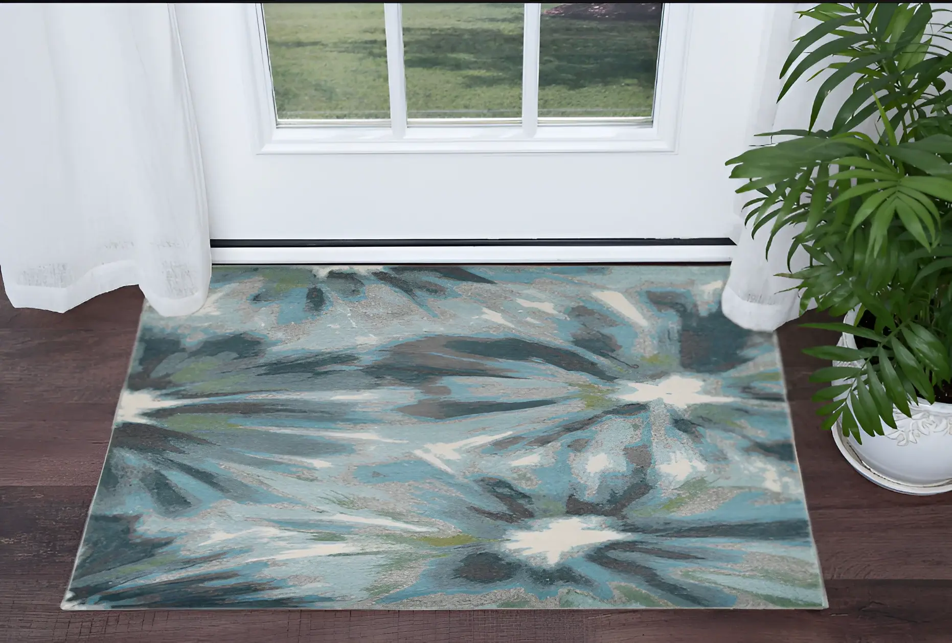 3' X 5' Teal Floral Area Rug - Image 2