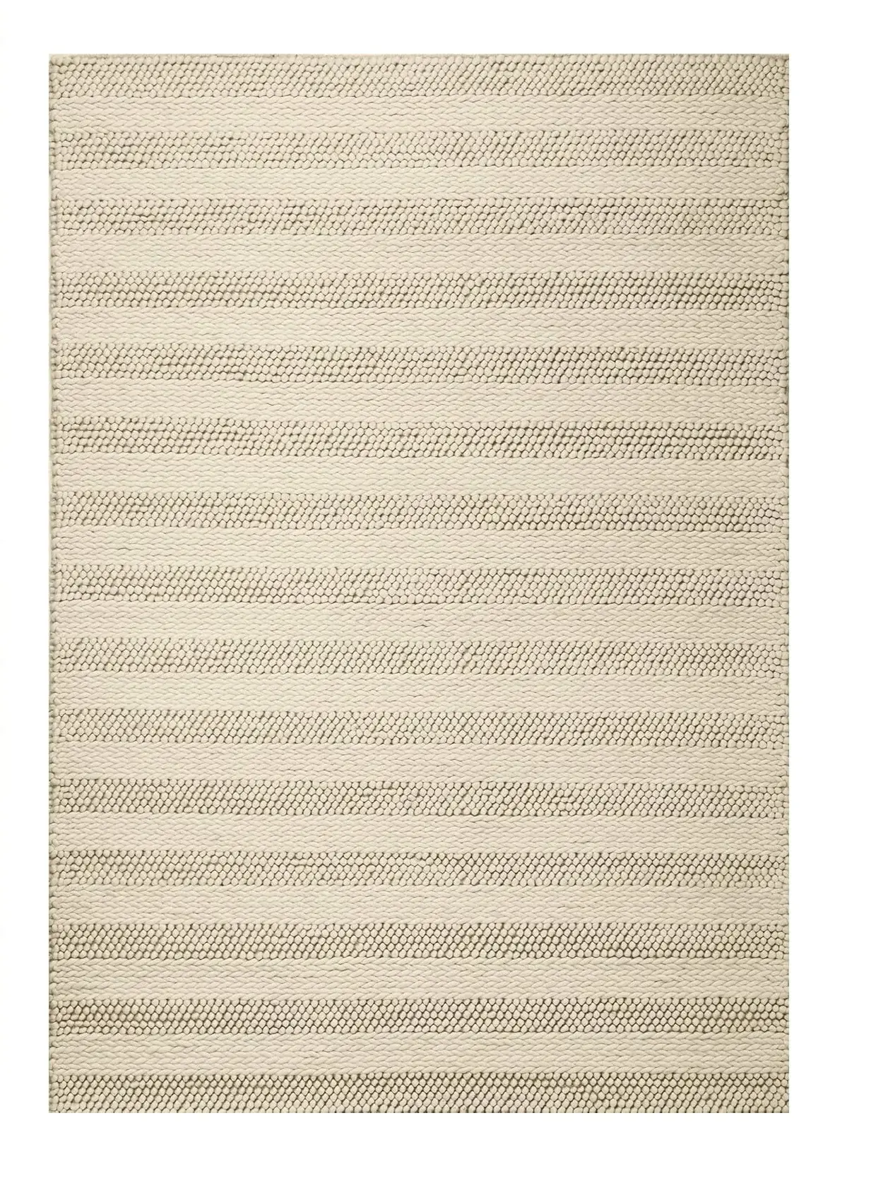 3' X 5' White Ivory Hand Woven Knobby Cornish Stripe Indoor Area Rug