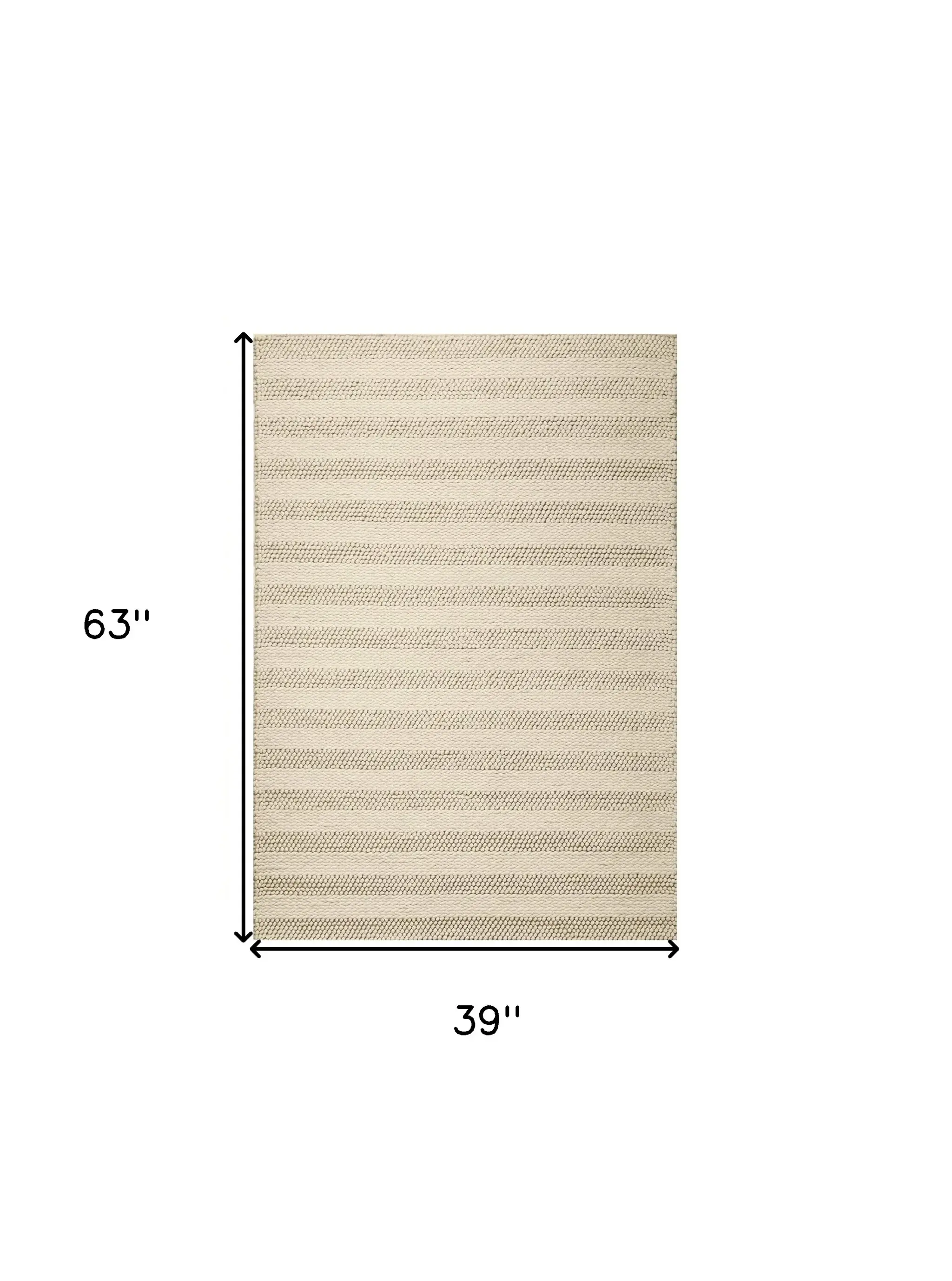 3' X 5' White Ivory Hand Woven Knobby Cornish Stripe Indoor Area Rug - Image 2