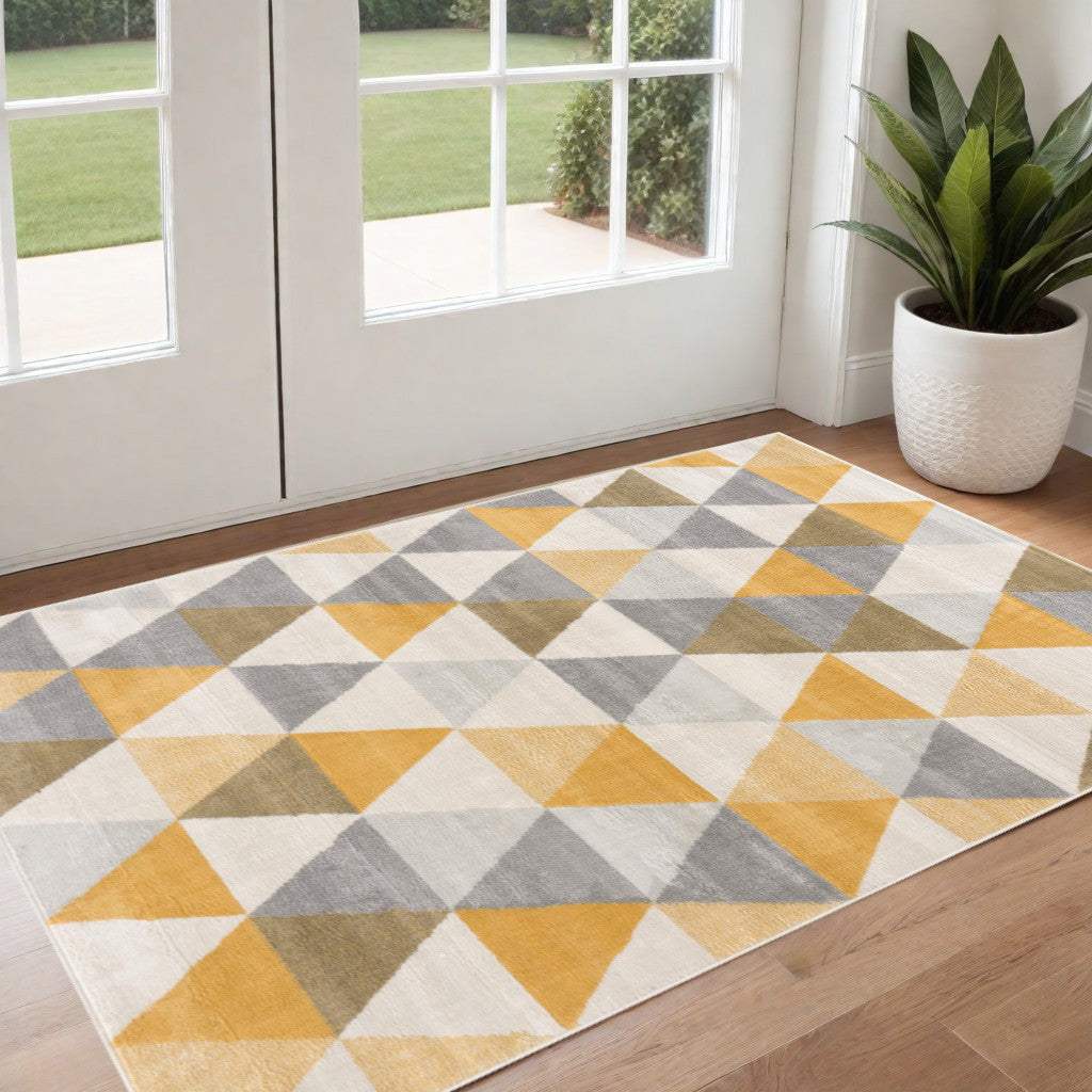 3' X 5' Yellow and Ivory Geometric Area Rug