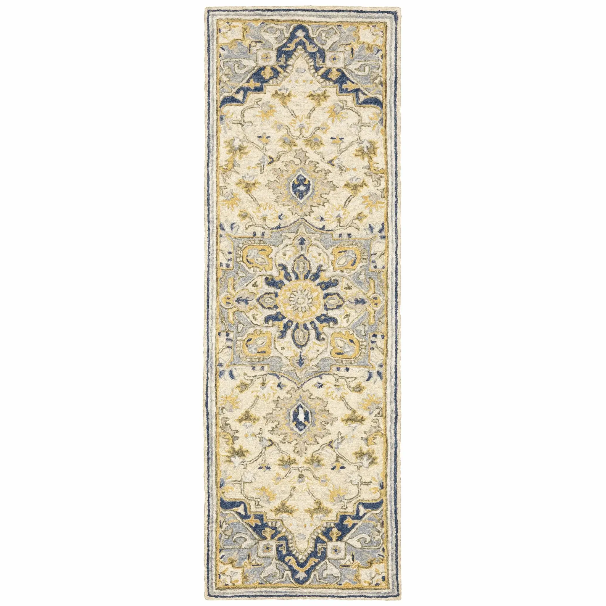 3' X 8' Blue And Ivory Bohemian Runner Rug