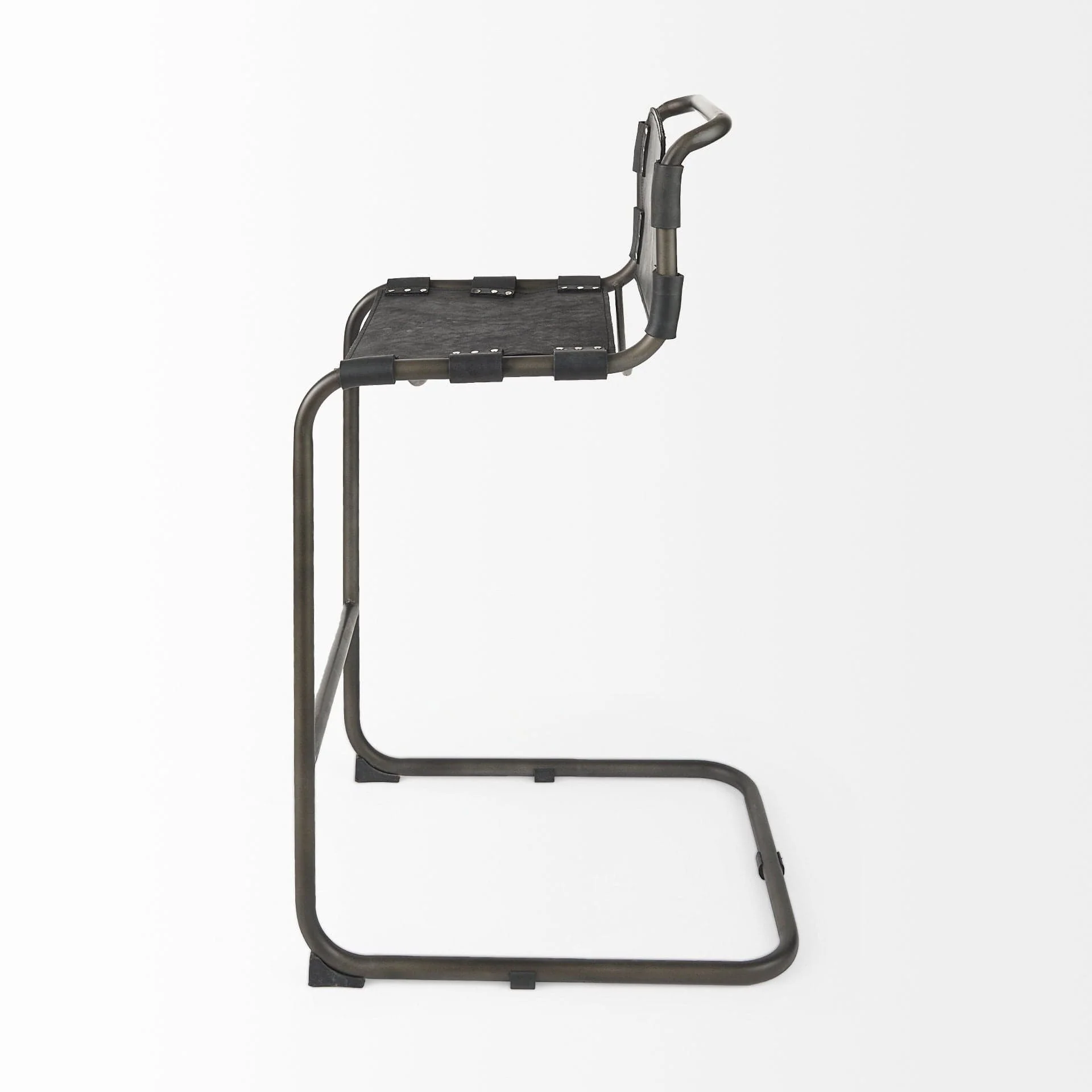 30" Black And Gunmetal Gray Leather And Iron Bar Height Bar Chair - Image 4