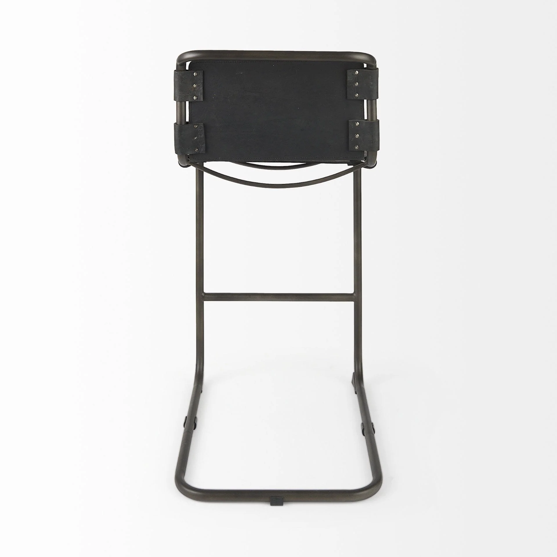 30" Black And Gunmetal Gray Leather And Iron Bar Height Bar Chair - Image 5