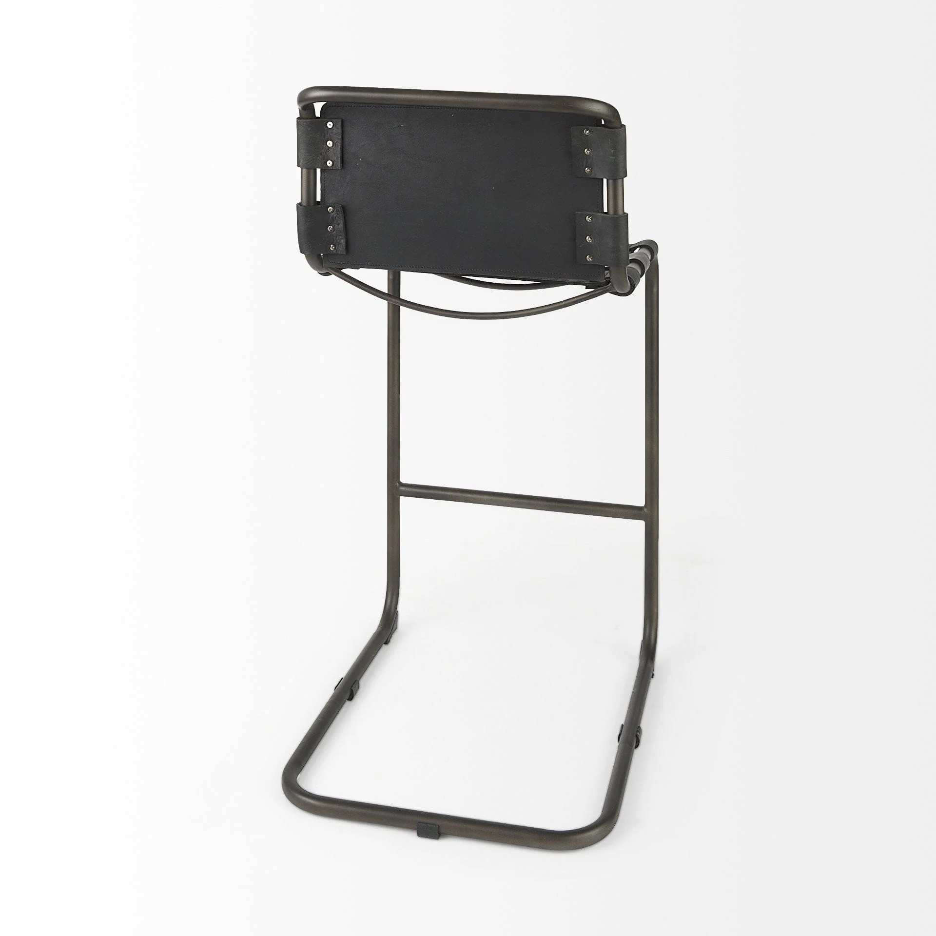 30" Black And Gunmetal Gray Leather And Iron Bar Height Bar Chair - Image 6