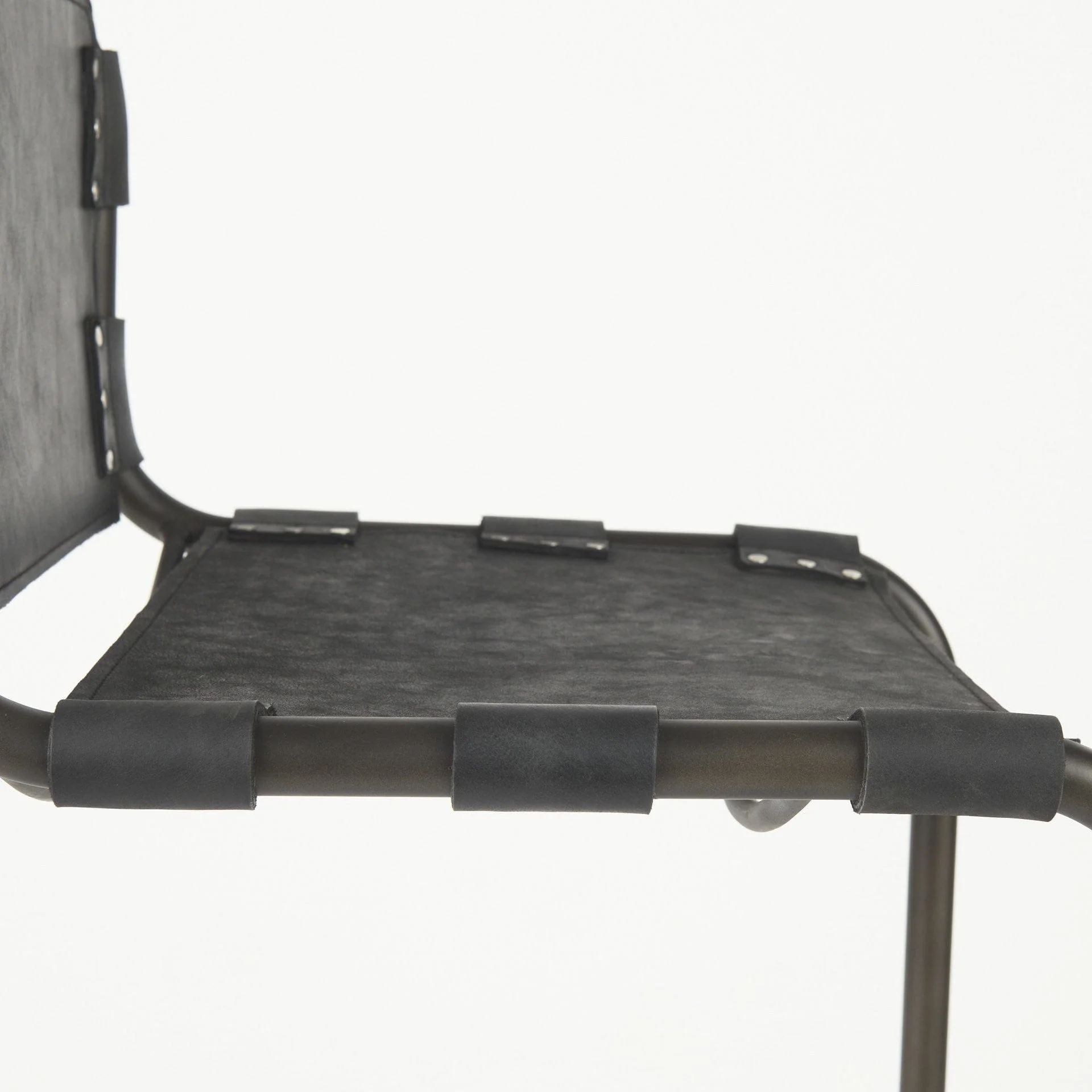 30" Black And Gunmetal Gray Leather And Iron Bar Height Bar Chair - Image 7