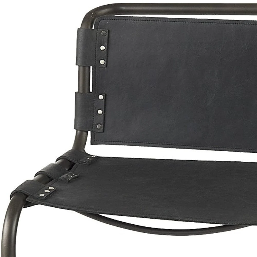 30" Black And Gunmetal Gray Leather And Iron Bar Height Bar Chair - Image 9