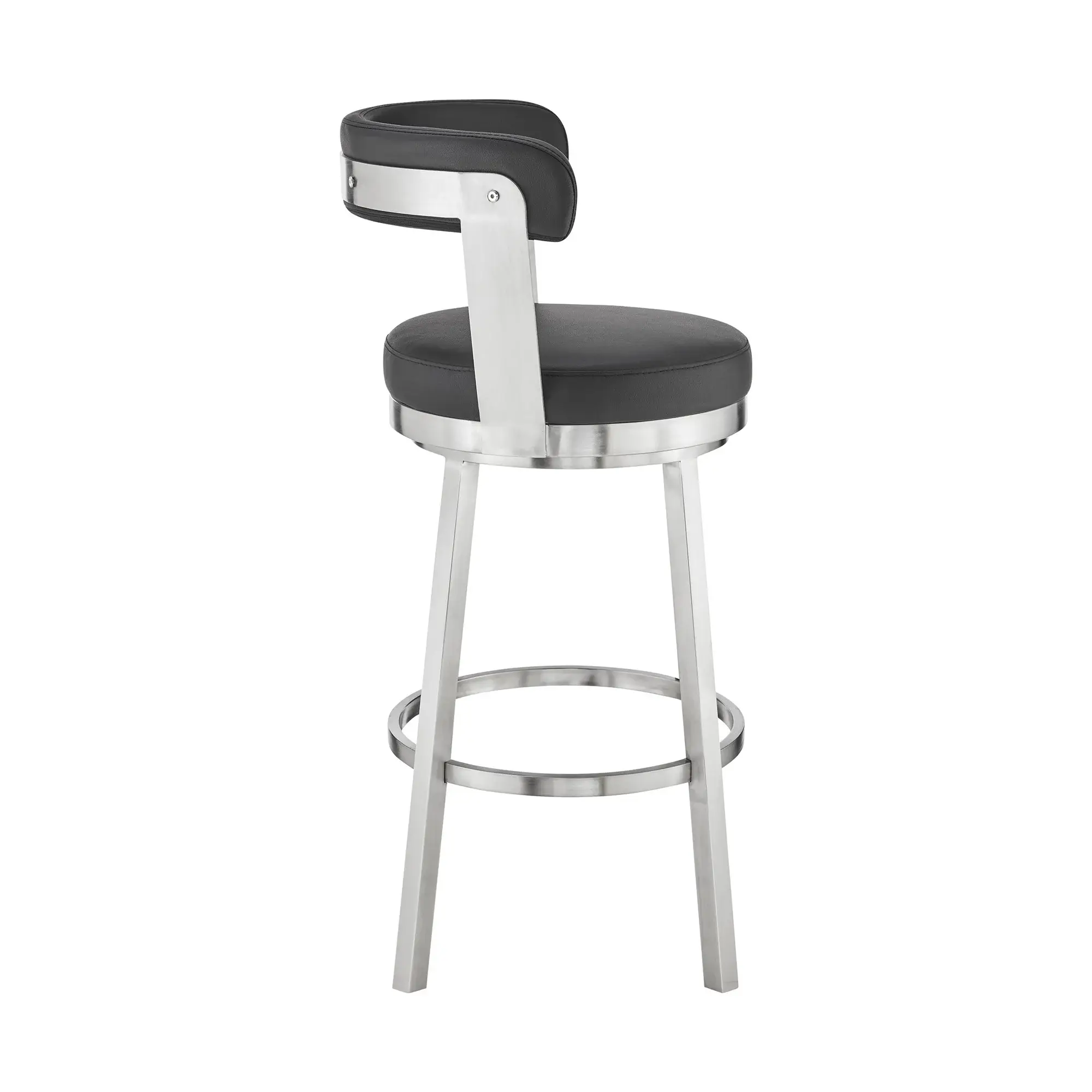 30" Black And Silver Iron Swivel Backless Bar Height Bar Chair - Image 3