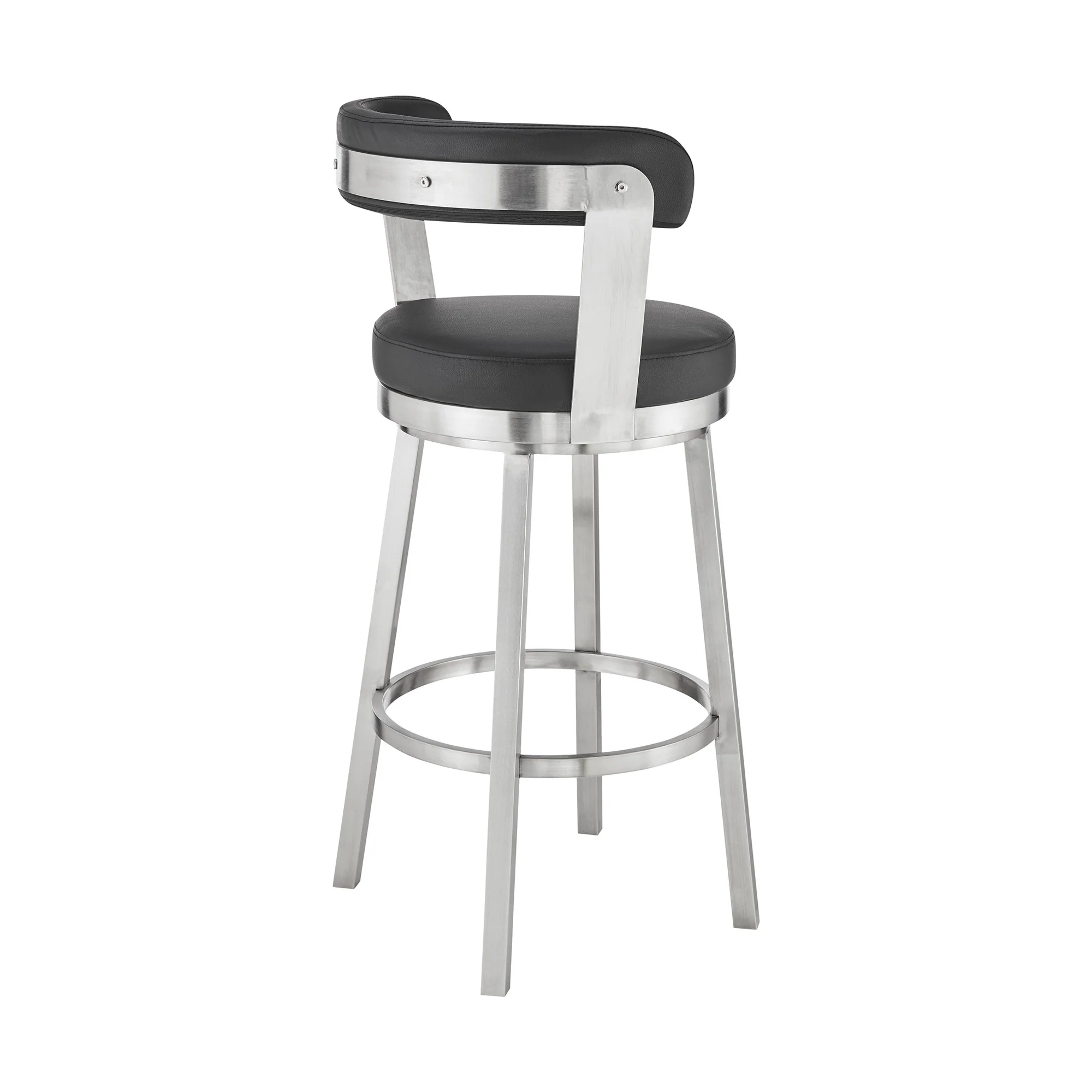 30" Black And Silver Iron Swivel Backless Bar Height Bar Chair - Image 4