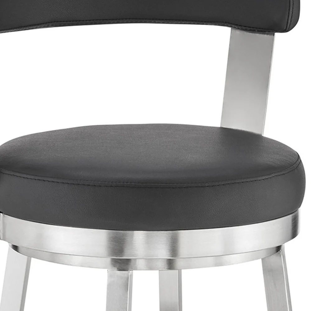 30" Black And Silver Iron Swivel Backless Bar Height Bar Chair - Image 8
