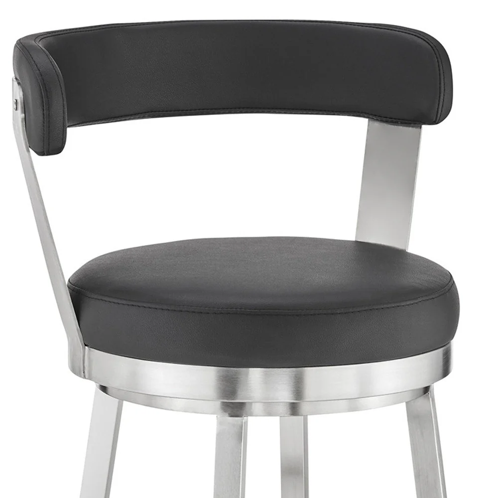 30" Black And Silver Iron Swivel Backless Bar Height Bar Chair - Image 9
