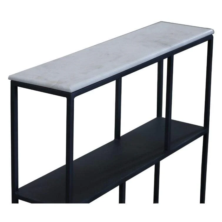 30" Black and White Iron Three Tier Geometric Bookcase - Image 3