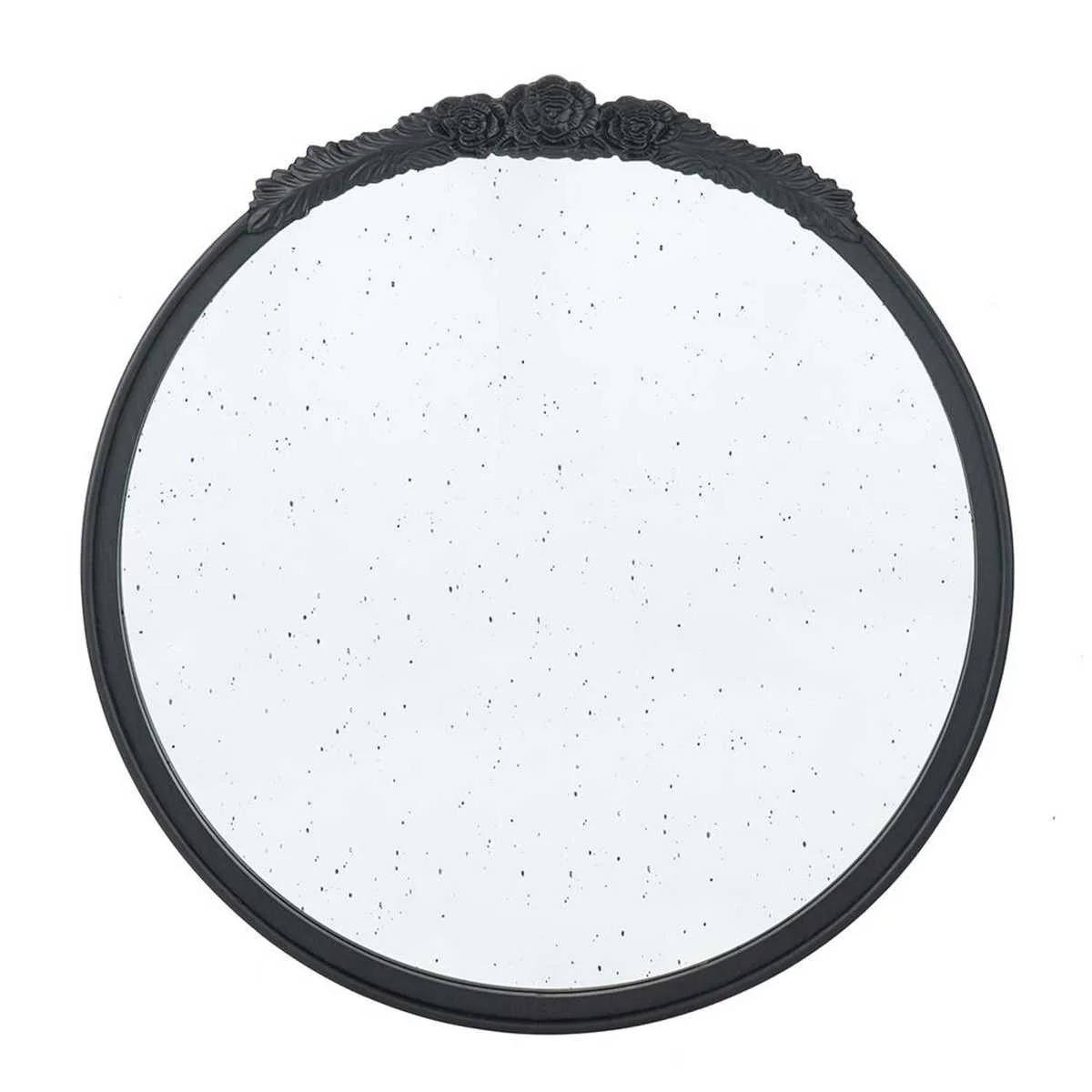 30" Black Crowned Top Antiqued Glass Round Framed Accent Mirror - Image 2
