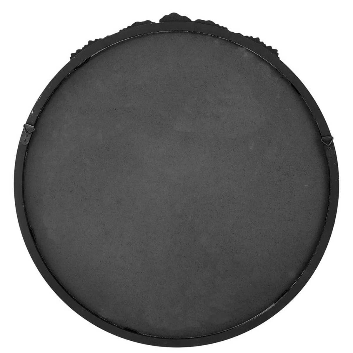 30" Black Crowned Top Antiqued Glass Round Framed Accent Mirror - Image 4