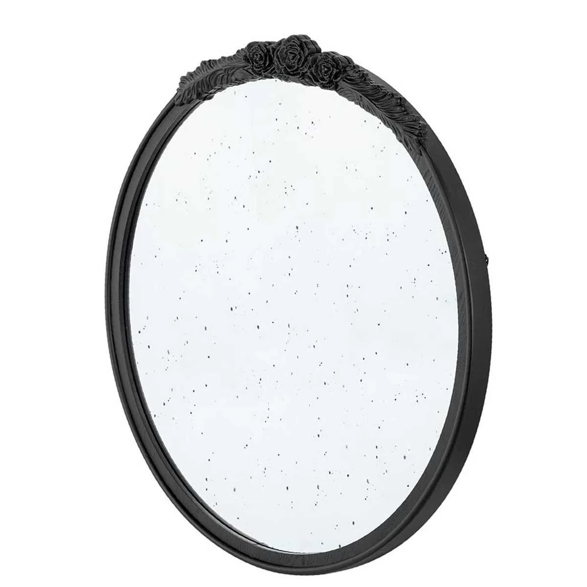 30" Black Crowned Top Antiqued Glass Round Framed Accent Mirror - Image 5