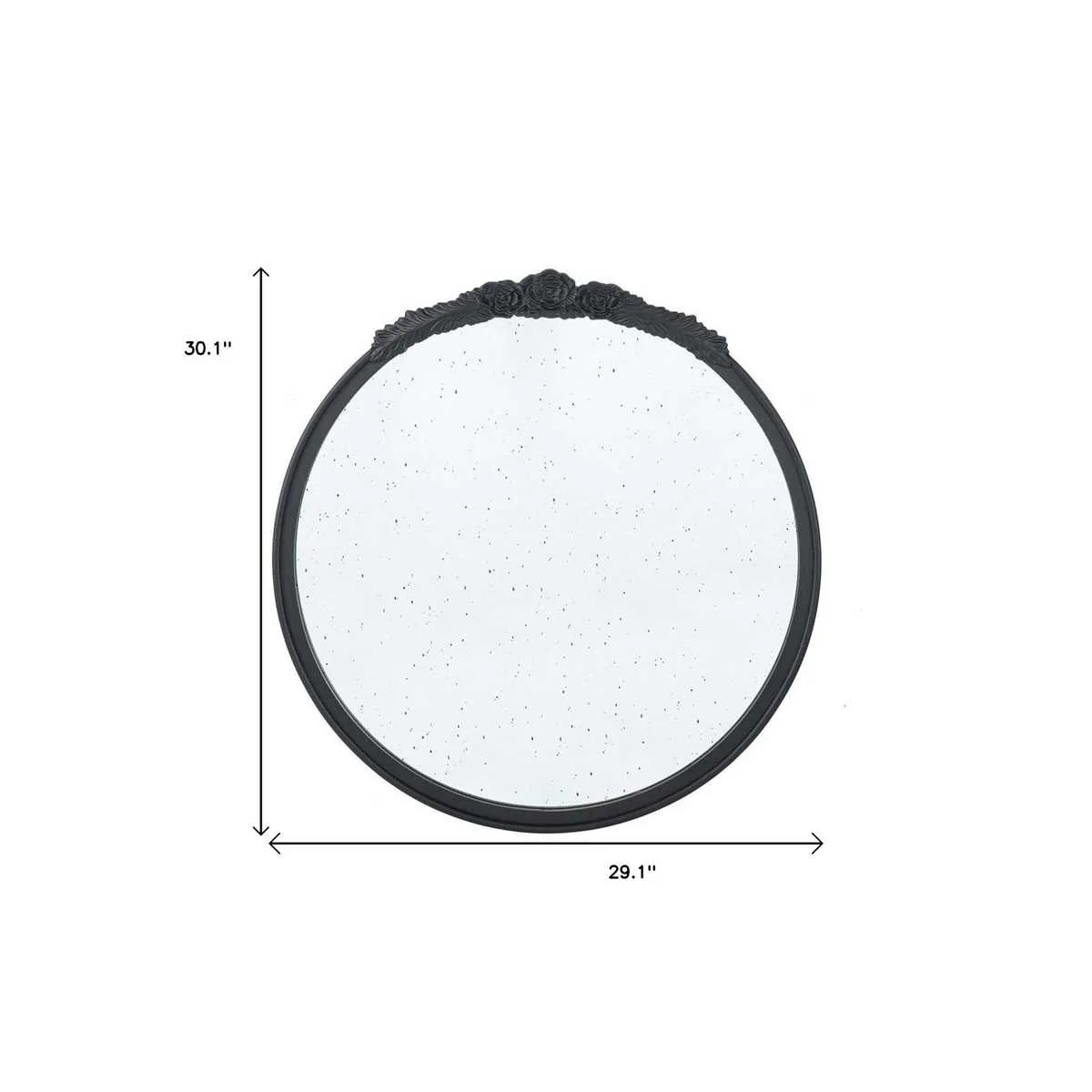 30" Black Crowned Top Antiqued Glass Round Framed Accent Mirror - Image 7