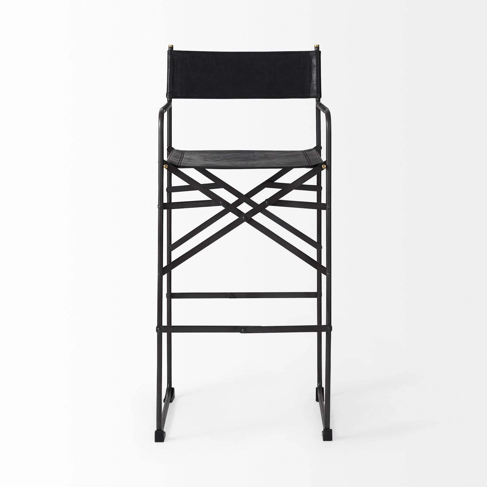 30" Black Leather And Metal Bar Height Bar Chair - Image 3