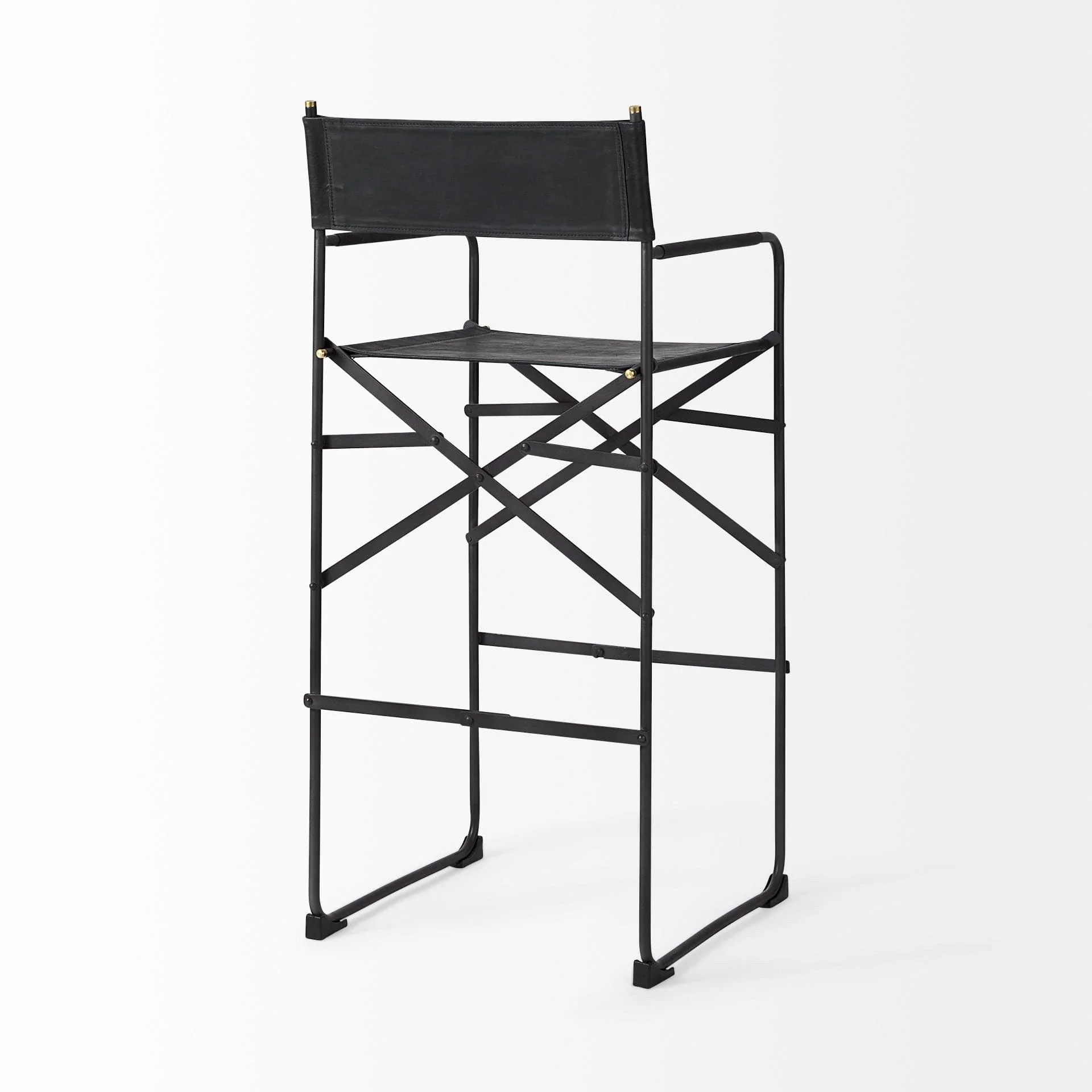 30" Black Leather And Metal Bar Height Bar Chair - Image 6