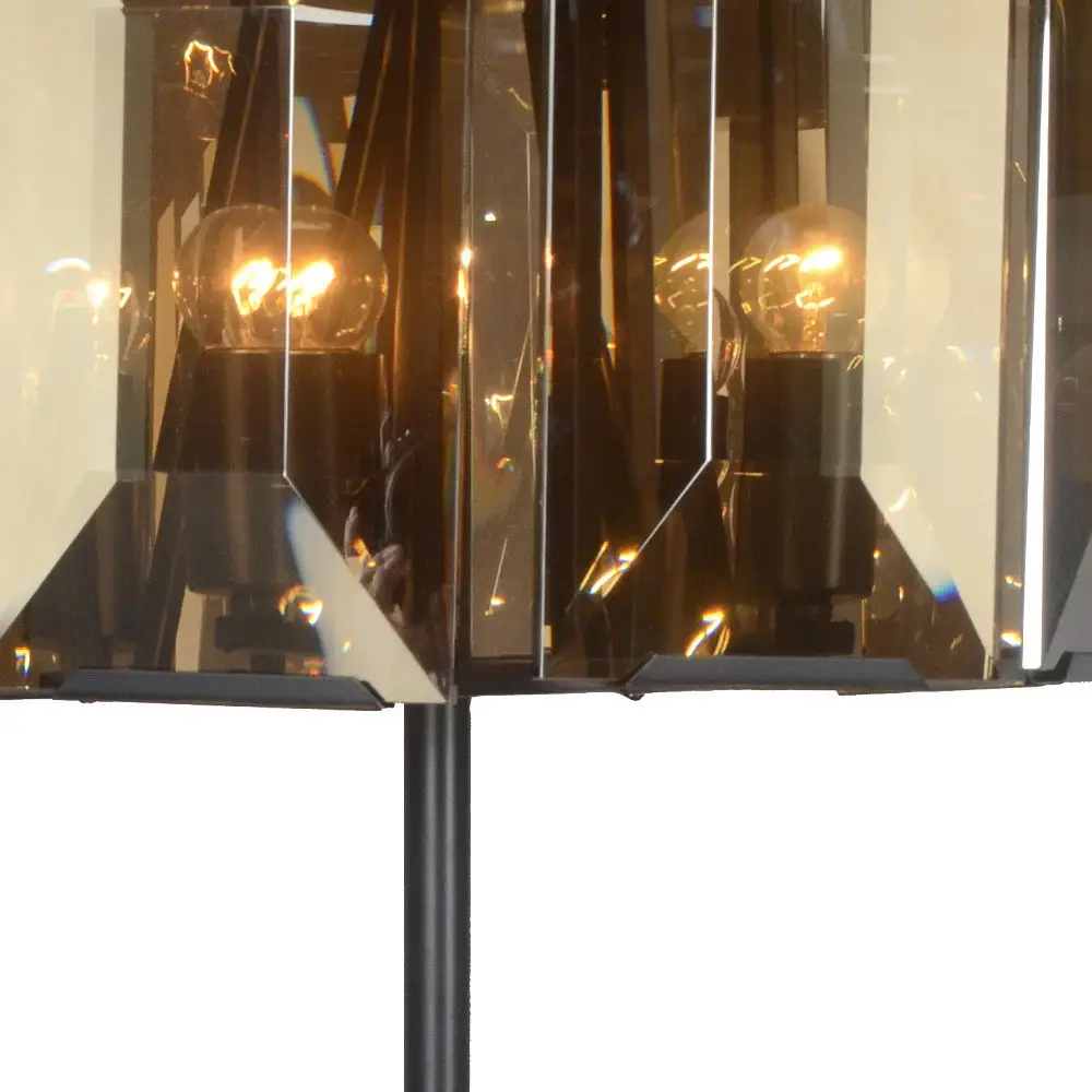 30" Bronze Metal Four Light Cylinder Bedside Table Lamp With Amber Round Shade - Image 3