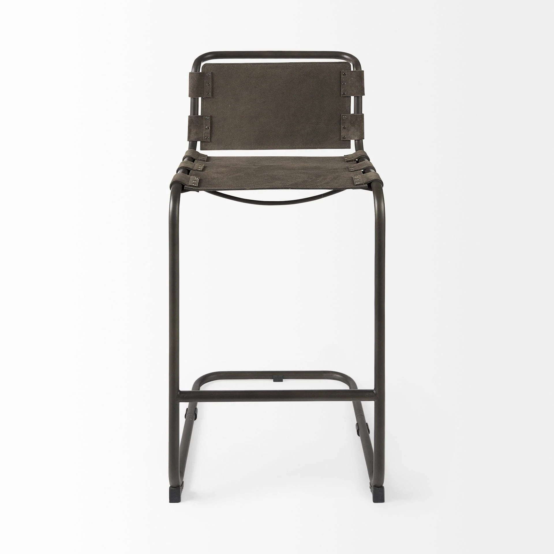 30" Brown And Black Leather And Iron Bar Chair - Image 3
