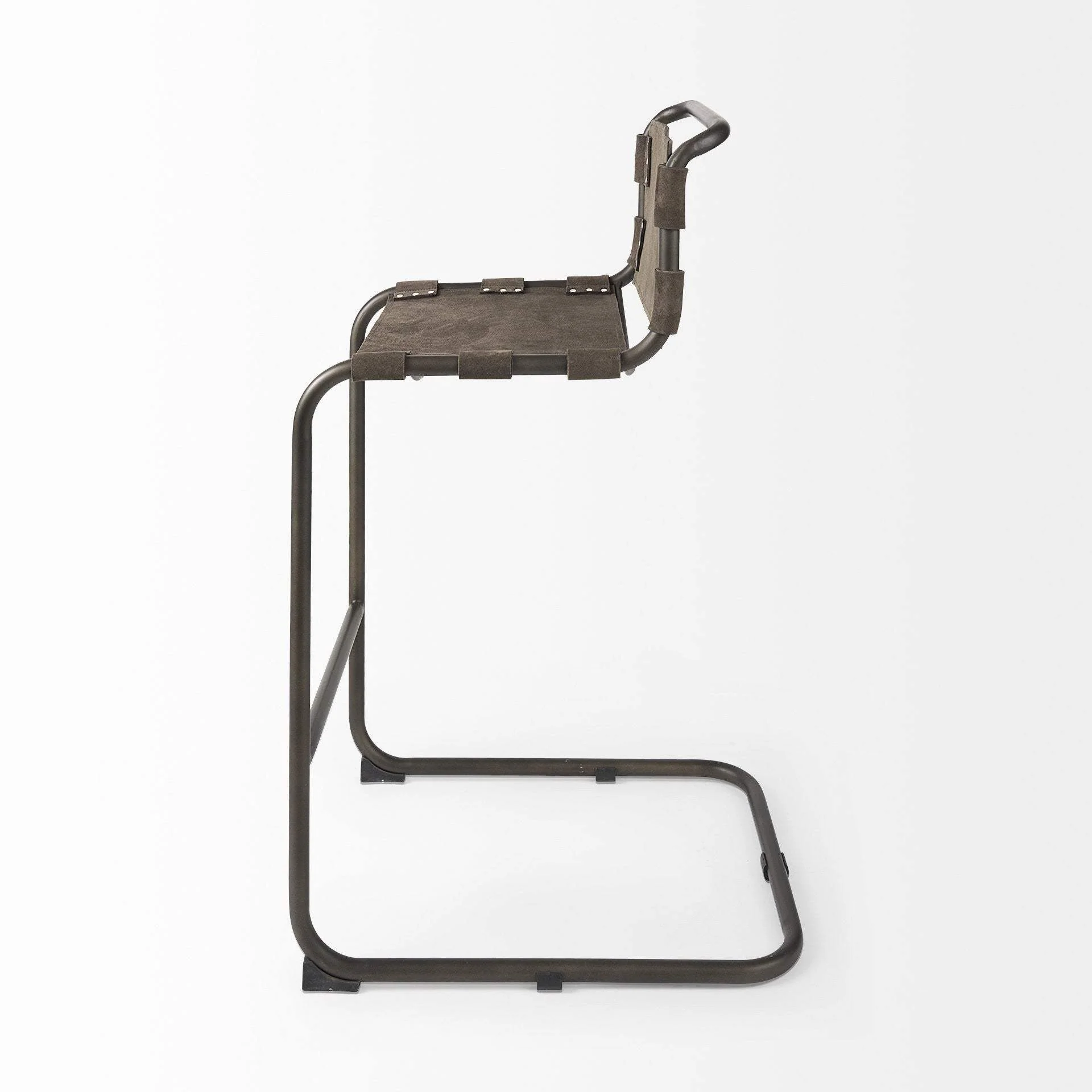 30" Brown And Black Leather And Iron Bar Chair - Image 4