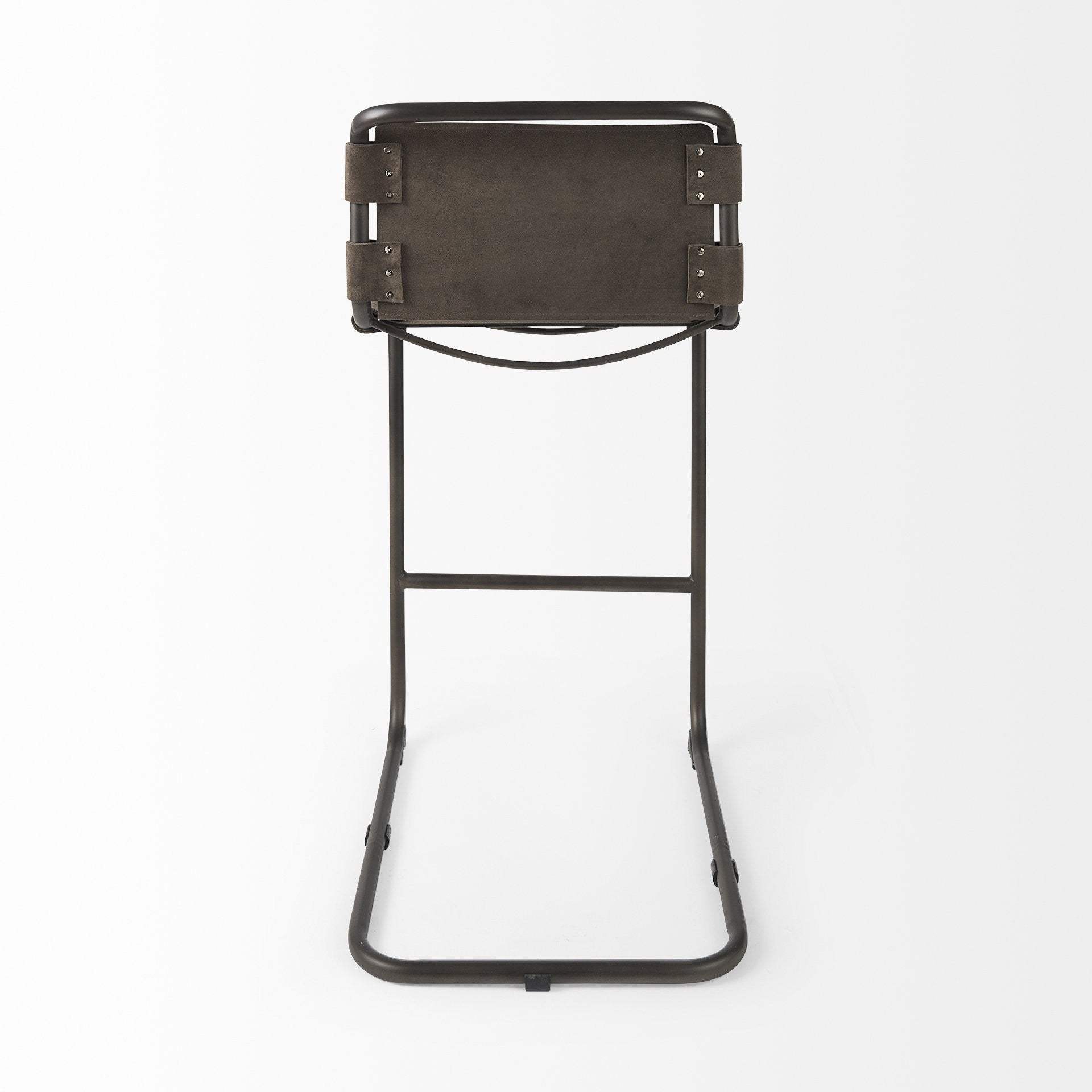 30" Brown And Black Leather And Iron Bar Chair - Image 5