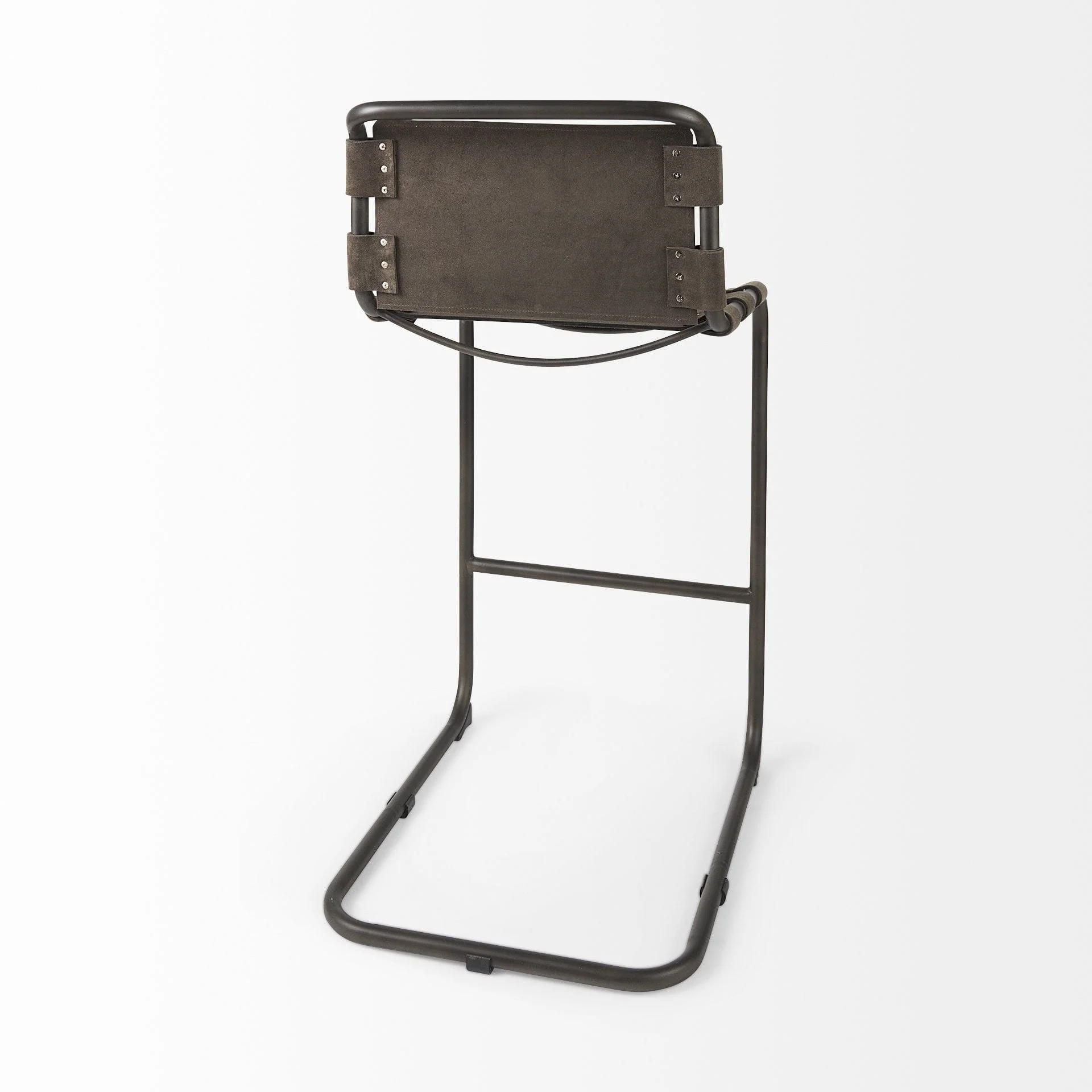 30" Brown And Black Leather And Iron Bar Chair - Image 6