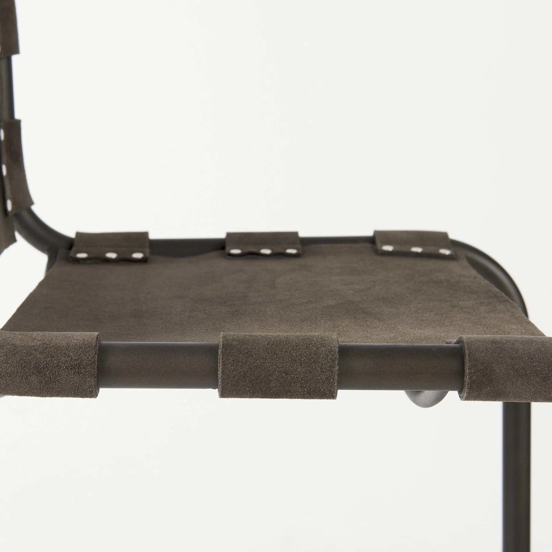 30" Brown And Black Leather And Iron Bar Chair - Image 7