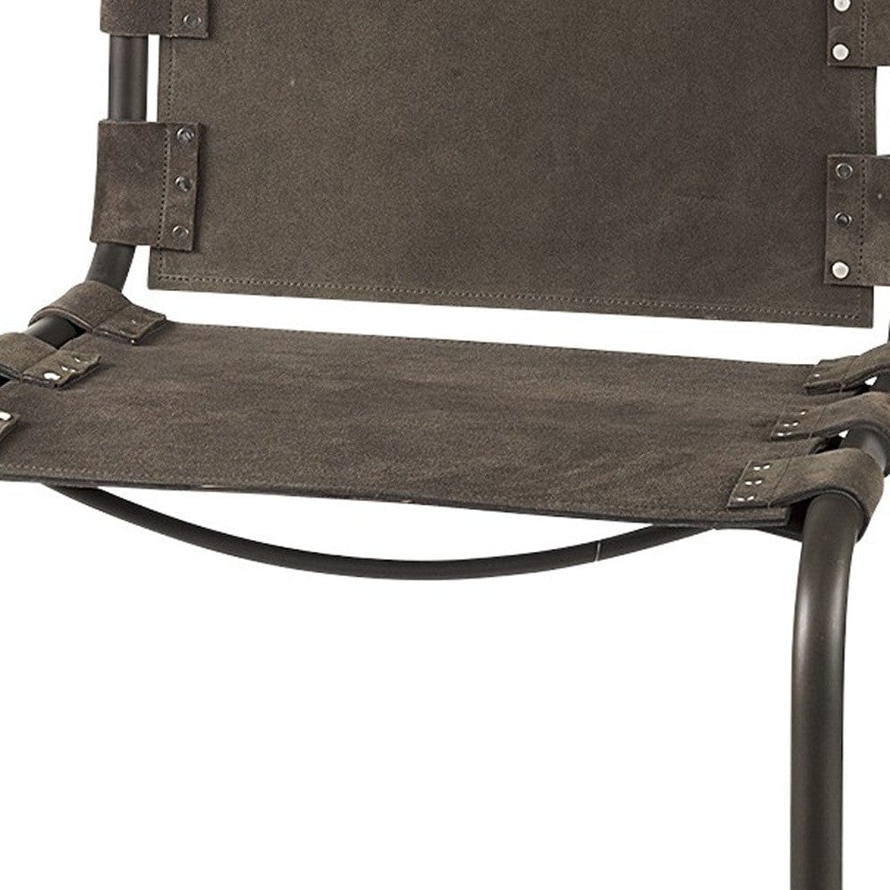 30" Brown And Black Leather And Iron Bar Chair - Image 9