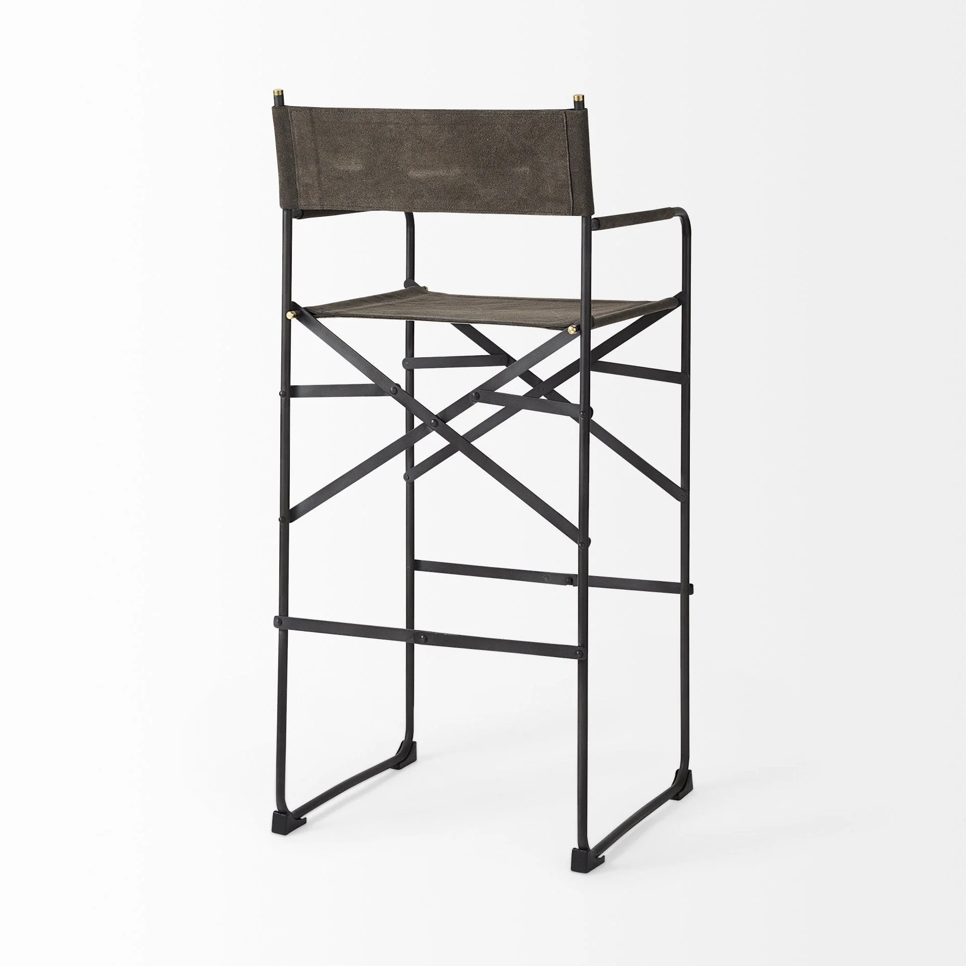 30" Brown And Black Leather And Metal Bar Chair - Image 5