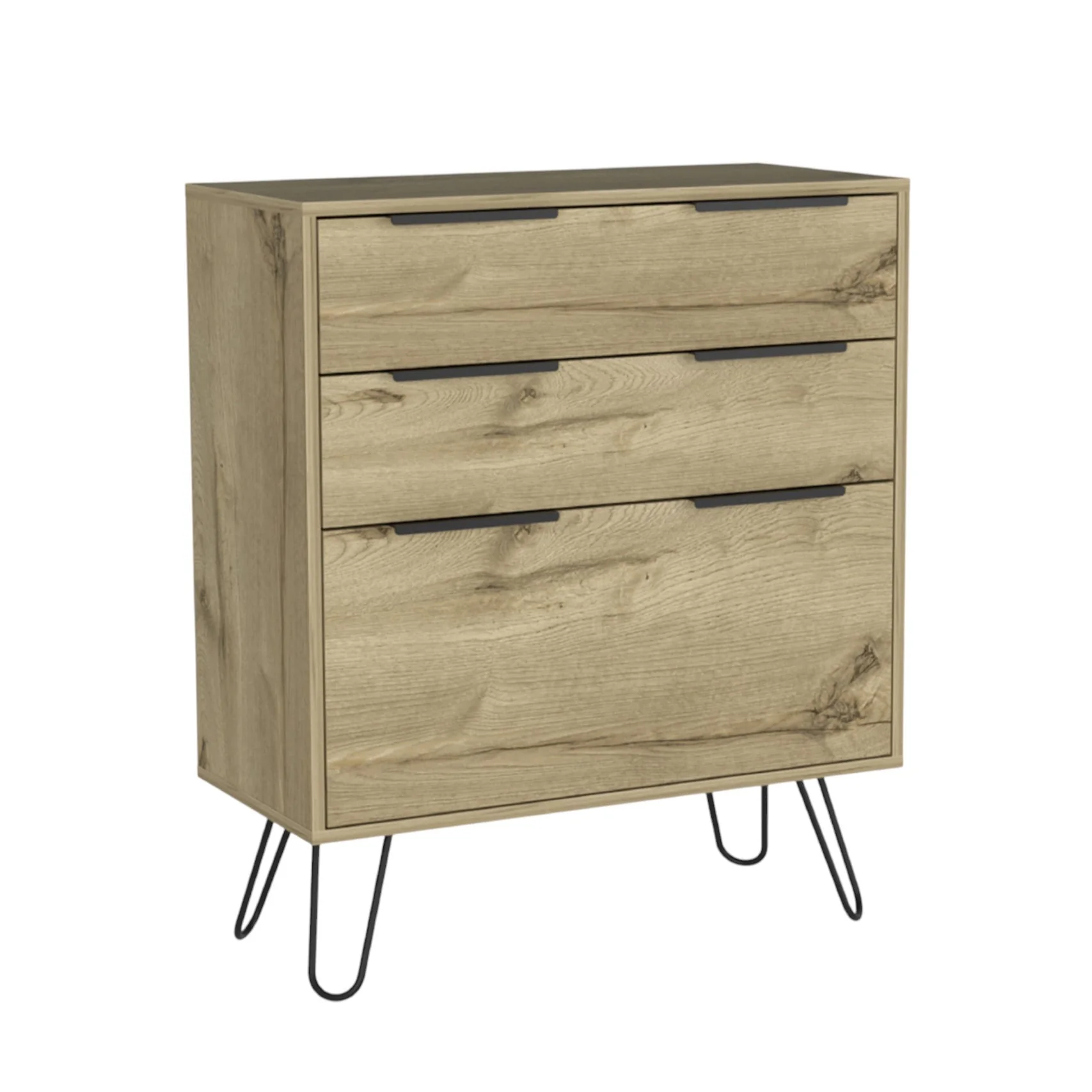 30" Brown and Black Three Drawer Dresser - Image 3