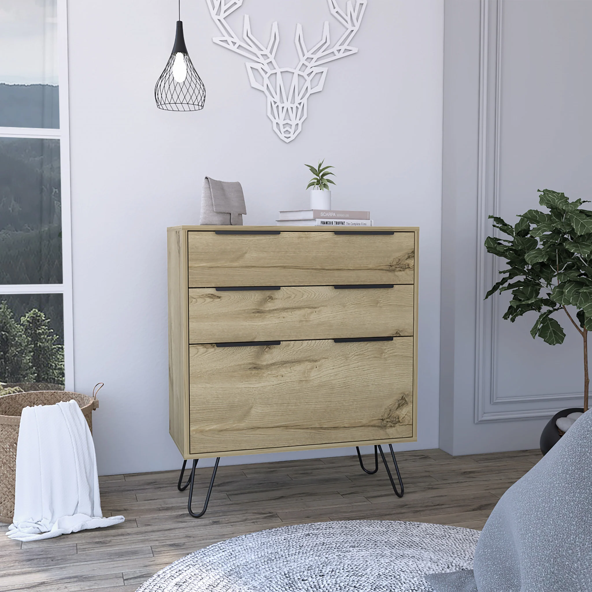 30" Brown and Black Three Drawer Dresser - Image 6