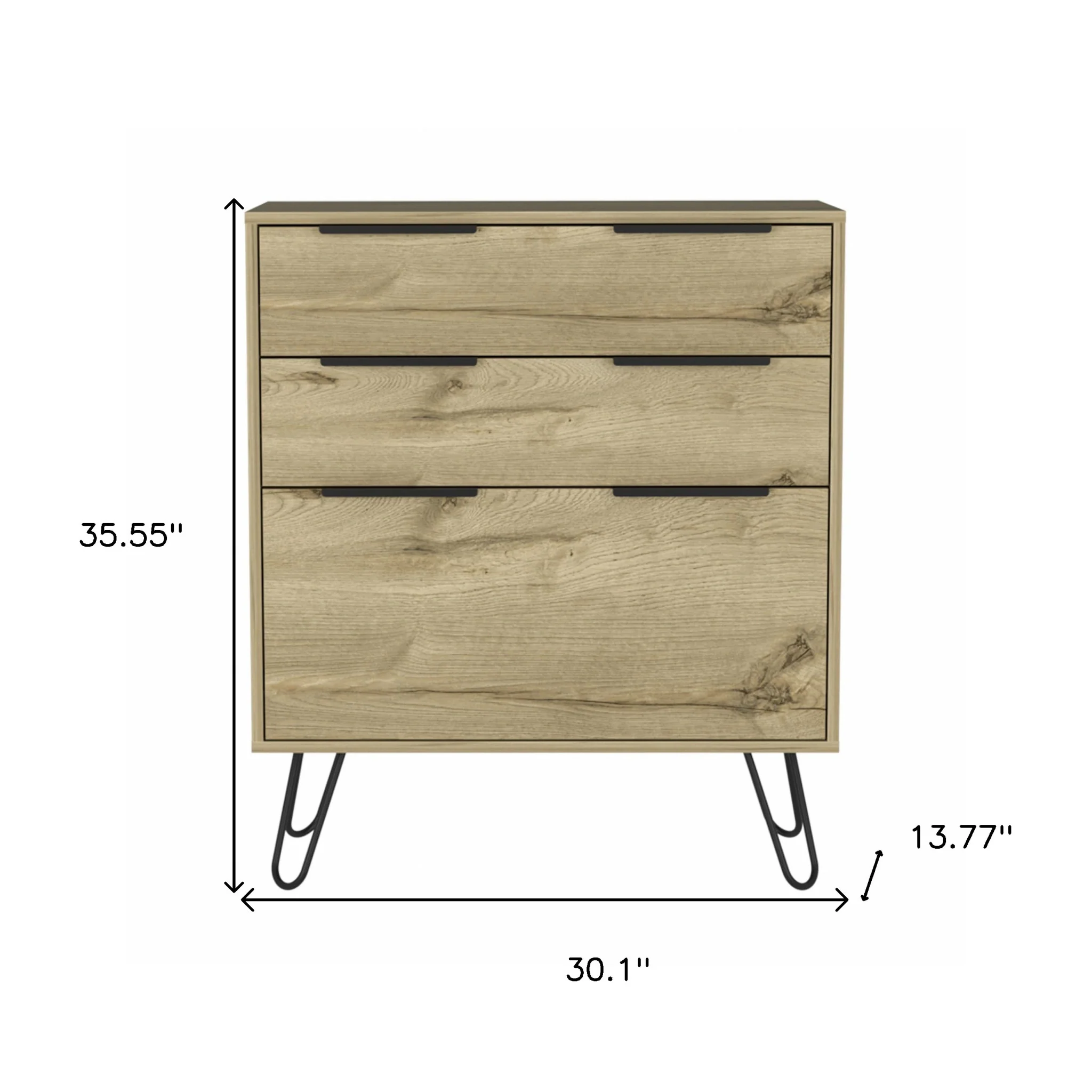 30" Brown and Black Three Drawer Dresser - Image 7