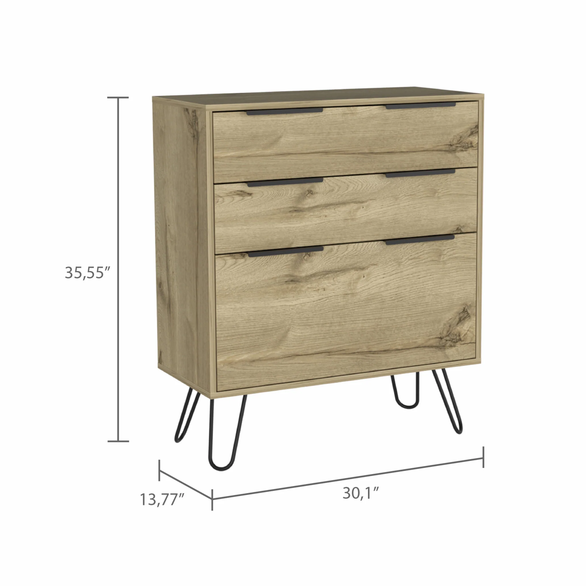 30" Brown and Black Three Drawer Dresser - Image 8