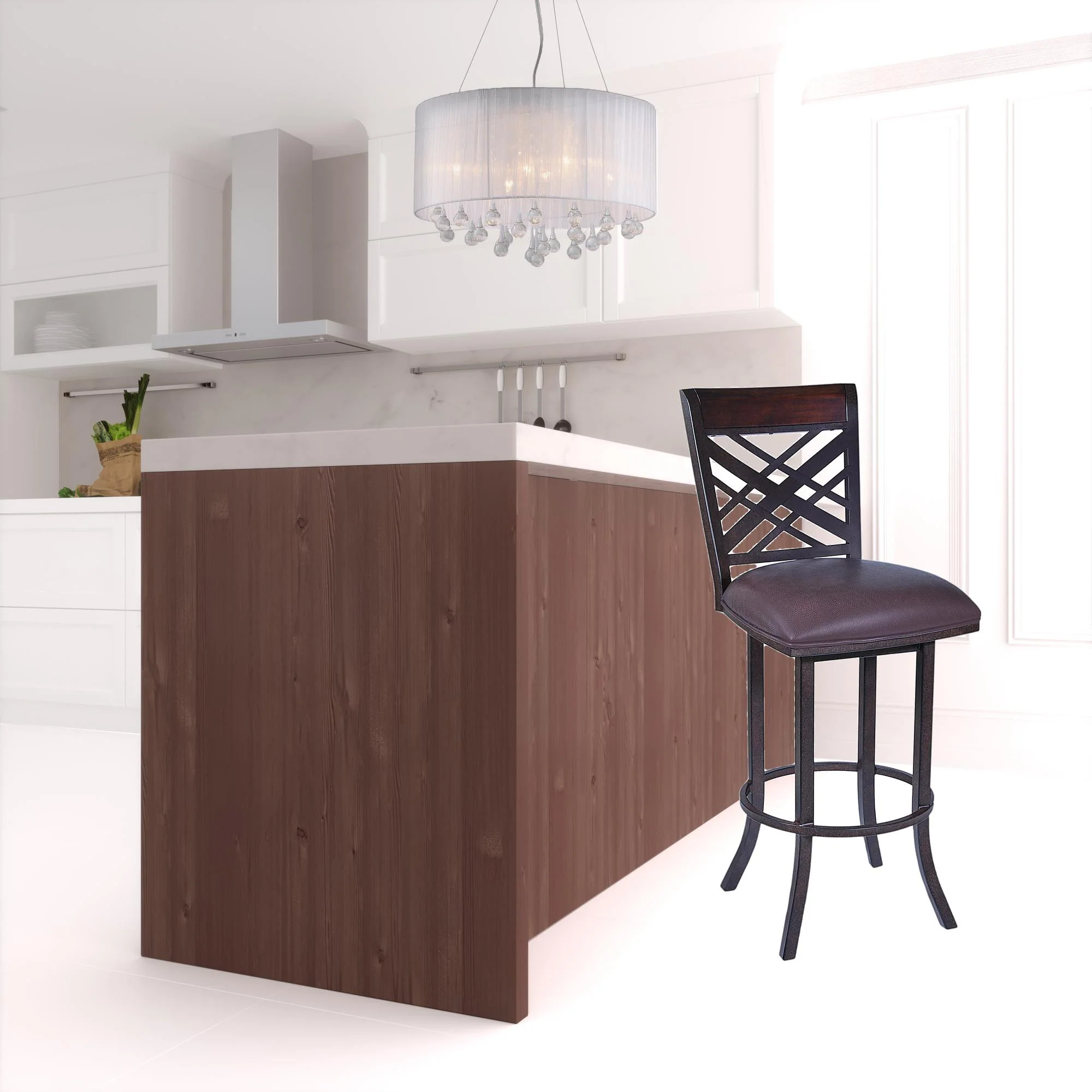 30" Brown Faux Leather And Iron Bar Height Bar Chair - Image 2