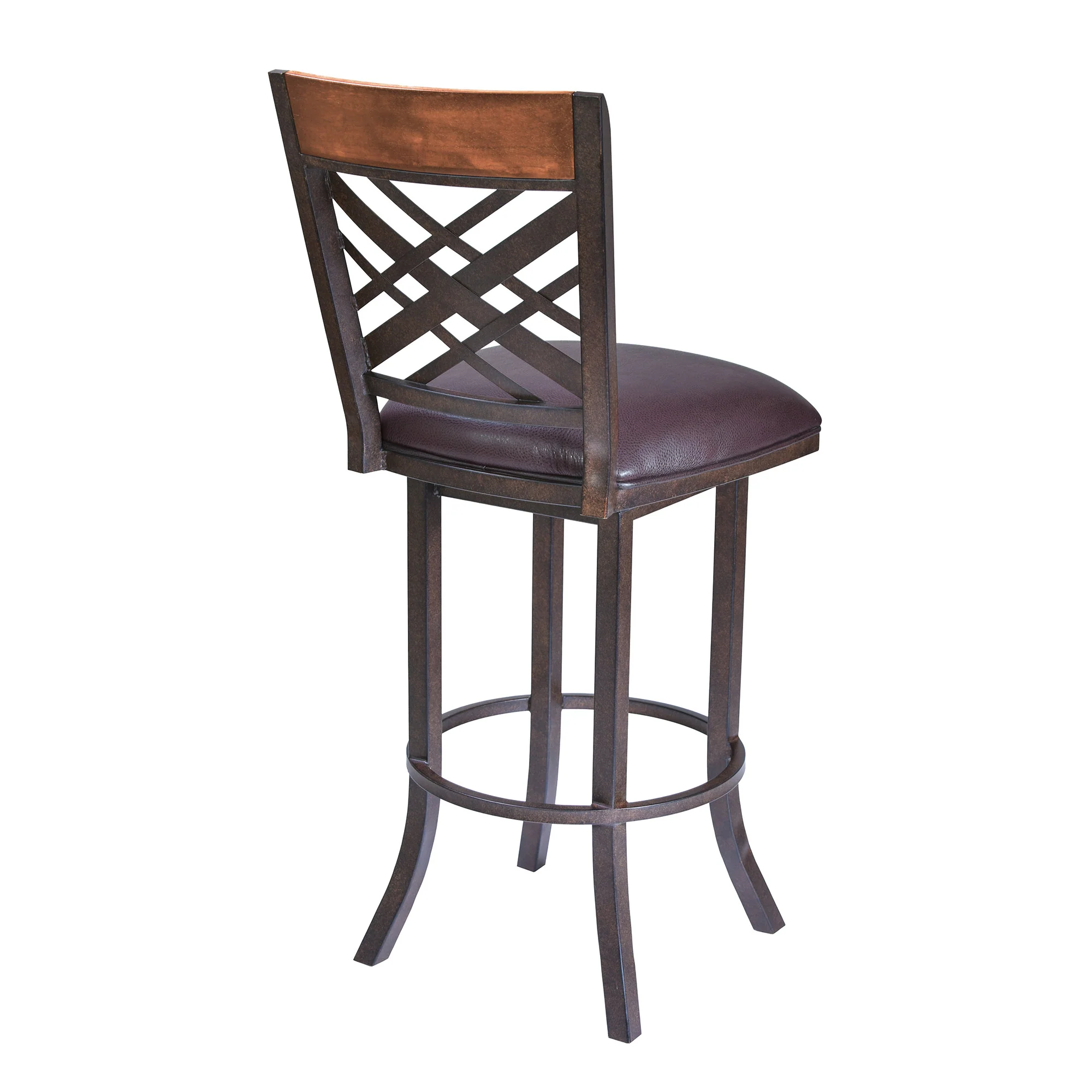 30" Brown Faux Leather And Iron Bar Height Bar Chair - Image 3