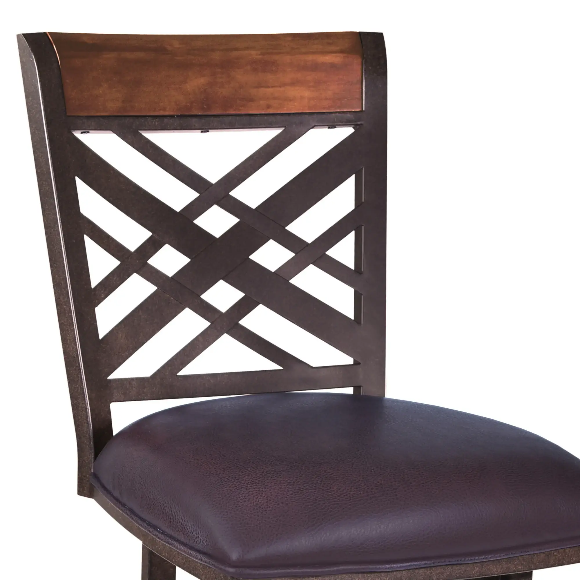 30" Brown Faux Leather And Iron Bar Height Bar Chair - Image 4