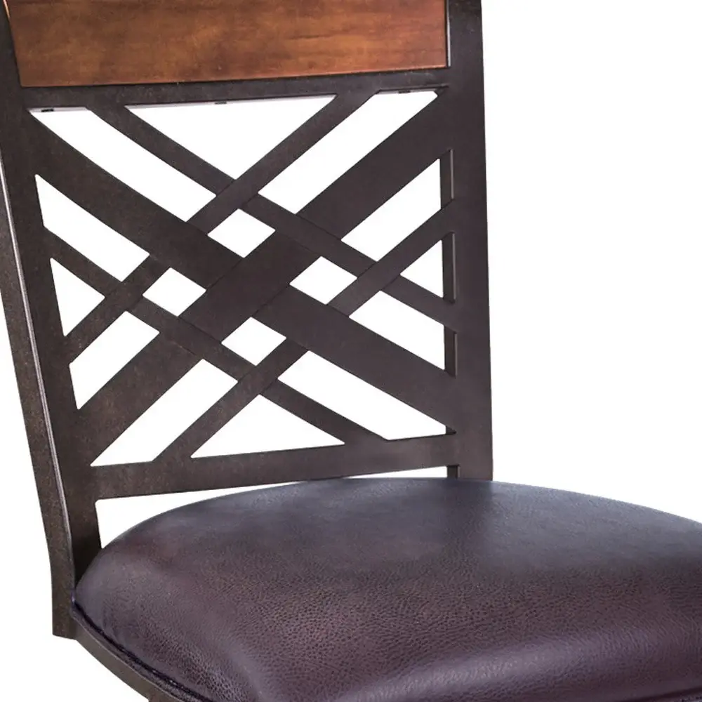 30" Brown Faux Leather And Iron Bar Height Bar Chair - Image 6