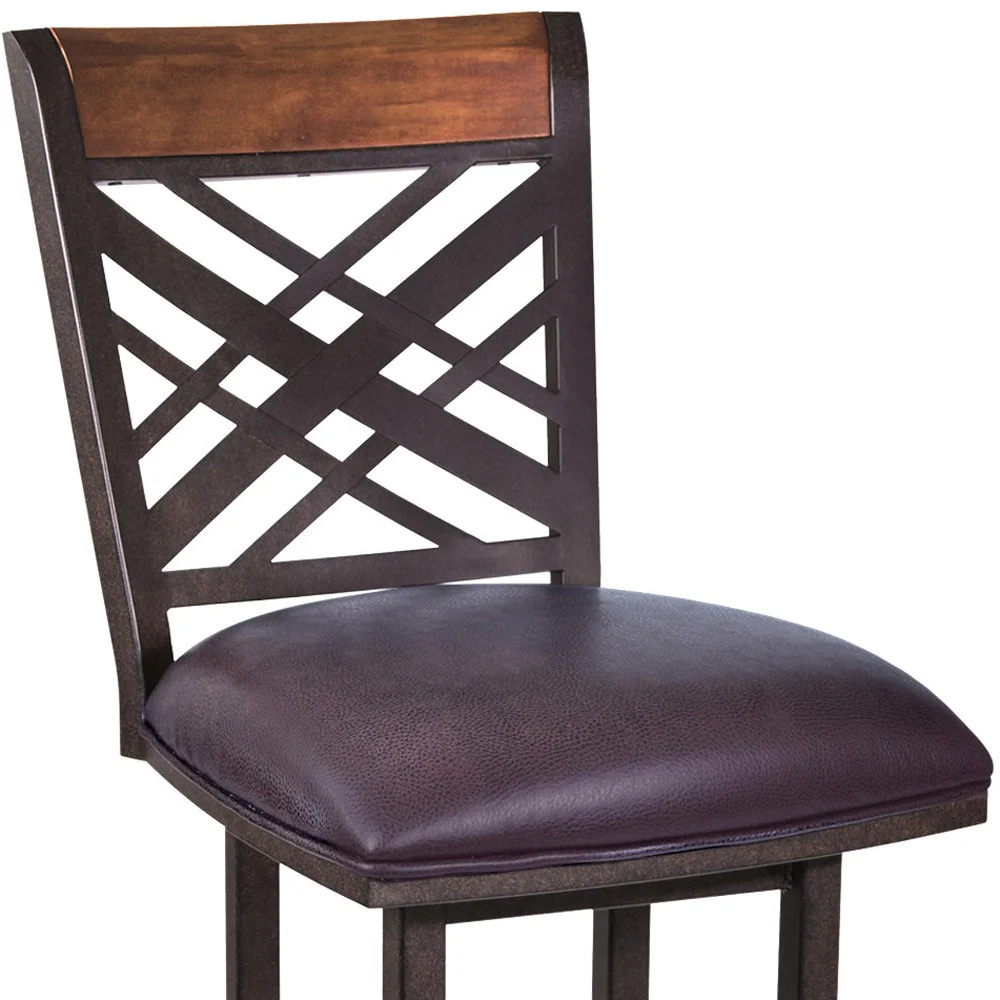 30" Brown Faux Leather And Iron Bar Height Bar Chair - Image 7