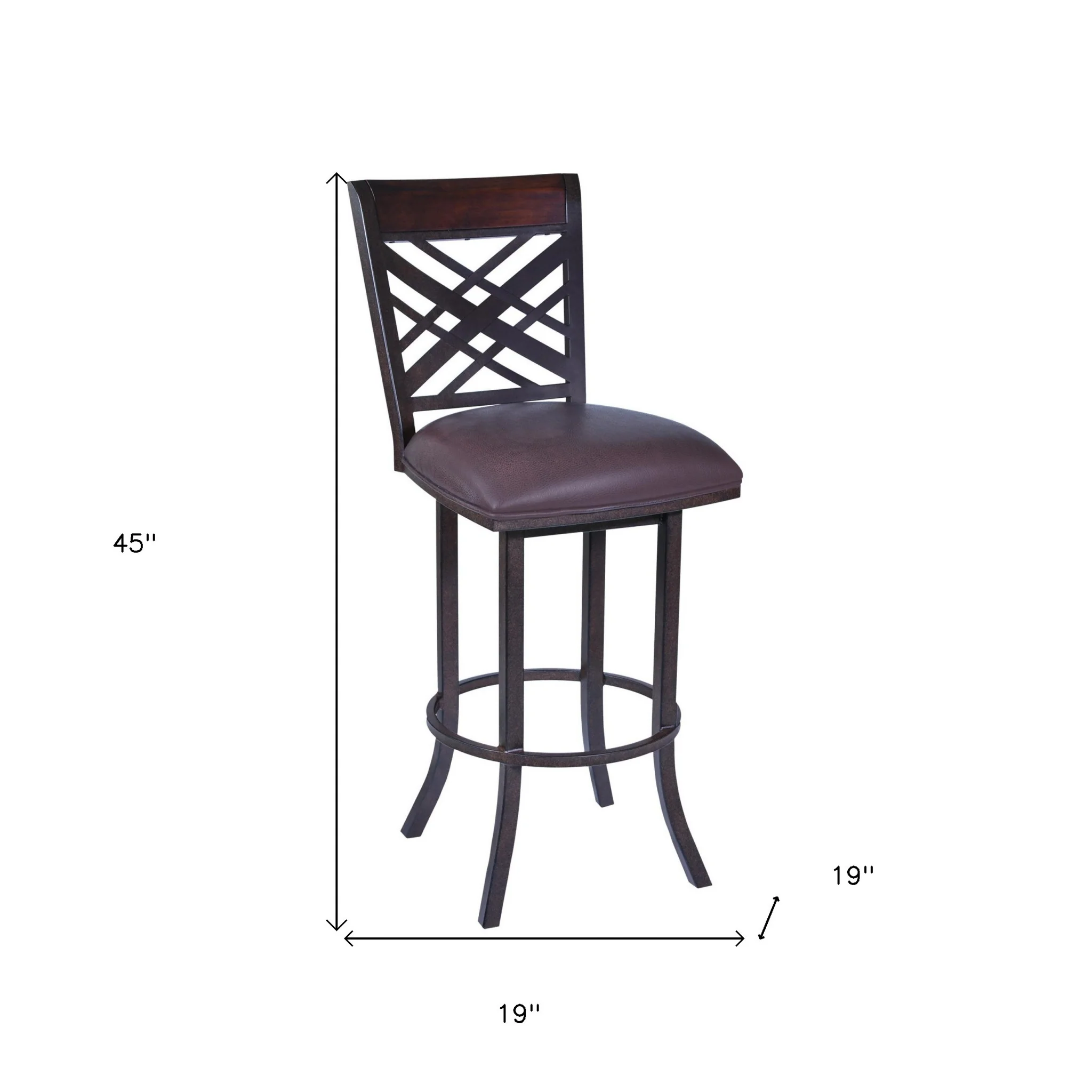 30" Brown Faux Leather And Iron Bar Height Bar Chair - Image 9