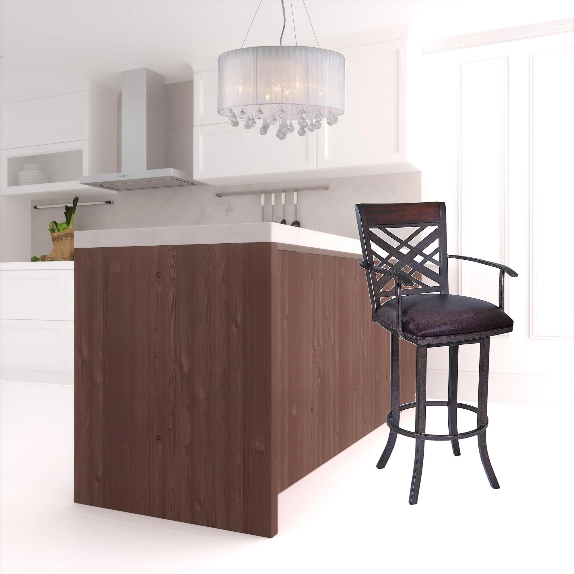 30" Brown Faux Leather And Iron Bar Height Bar Chair - Image 2