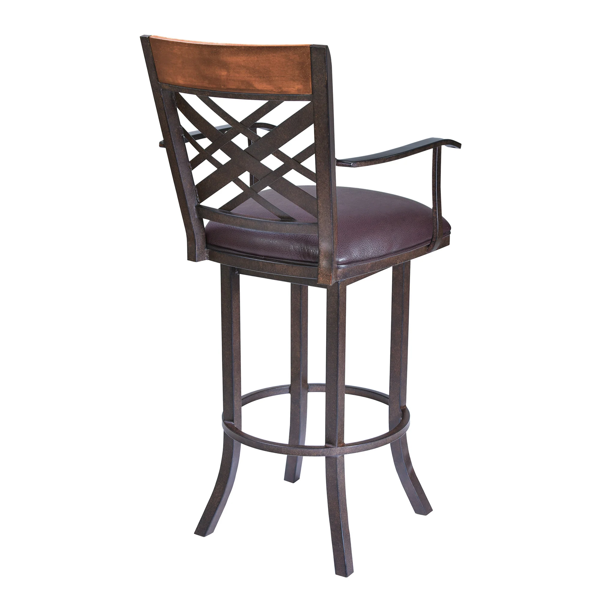 30" Brown Faux Leather And Iron Bar Height Bar Chair - Image 3