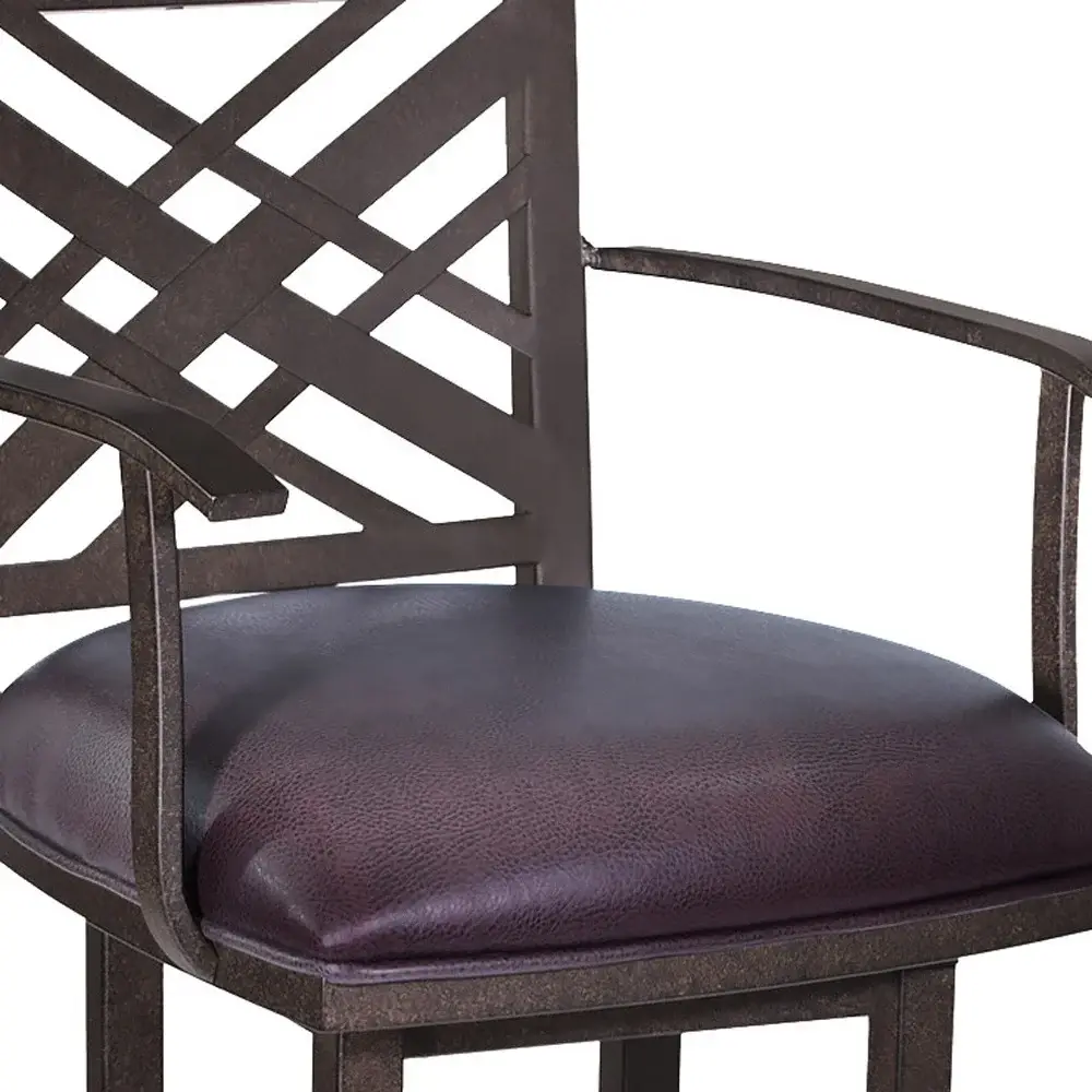 30" Brown Faux Leather And Iron Bar Height Bar Chair - Image 6