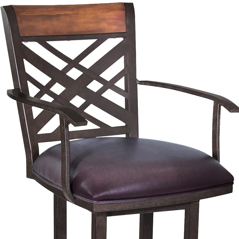 30" Brown Faux Leather And Iron Bar Height Bar Chair - Image 7