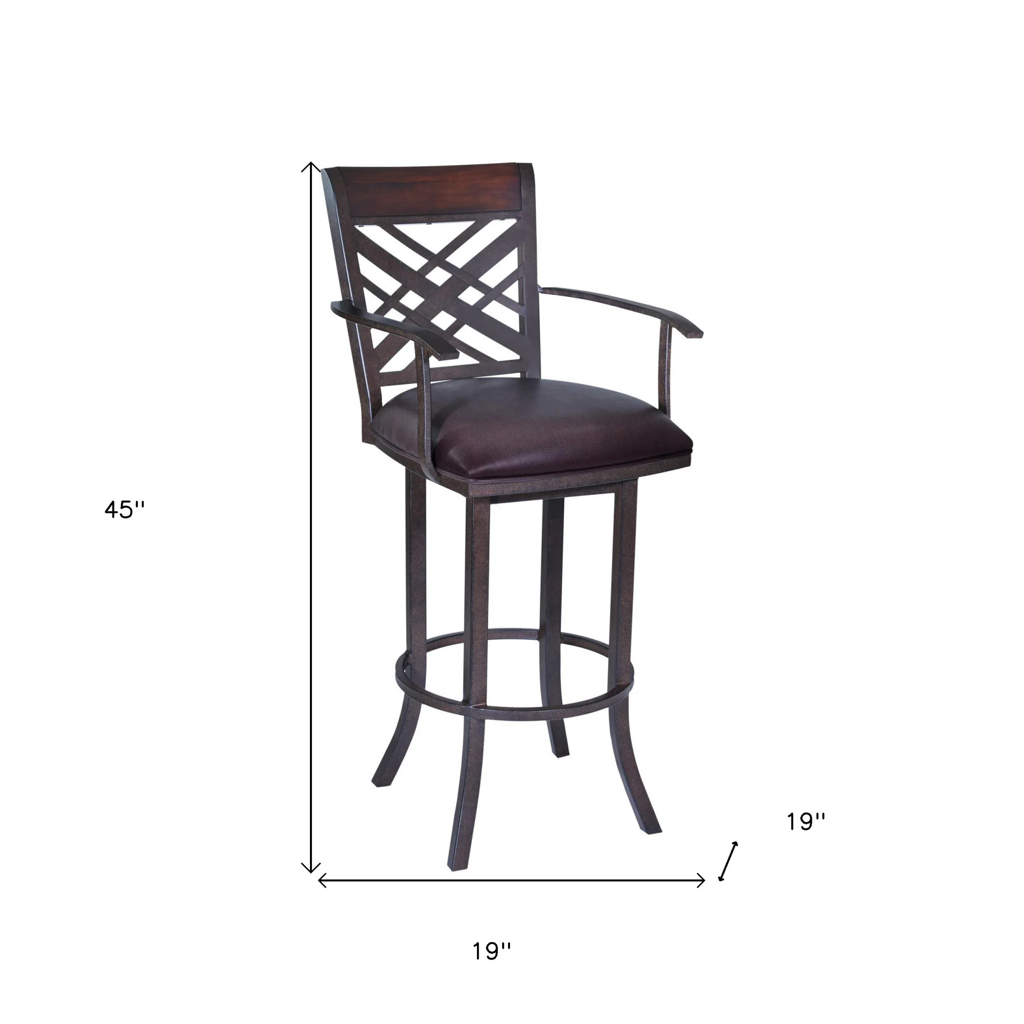 30" Brown Faux Leather And Iron Bar Height Bar Chair - Image 9