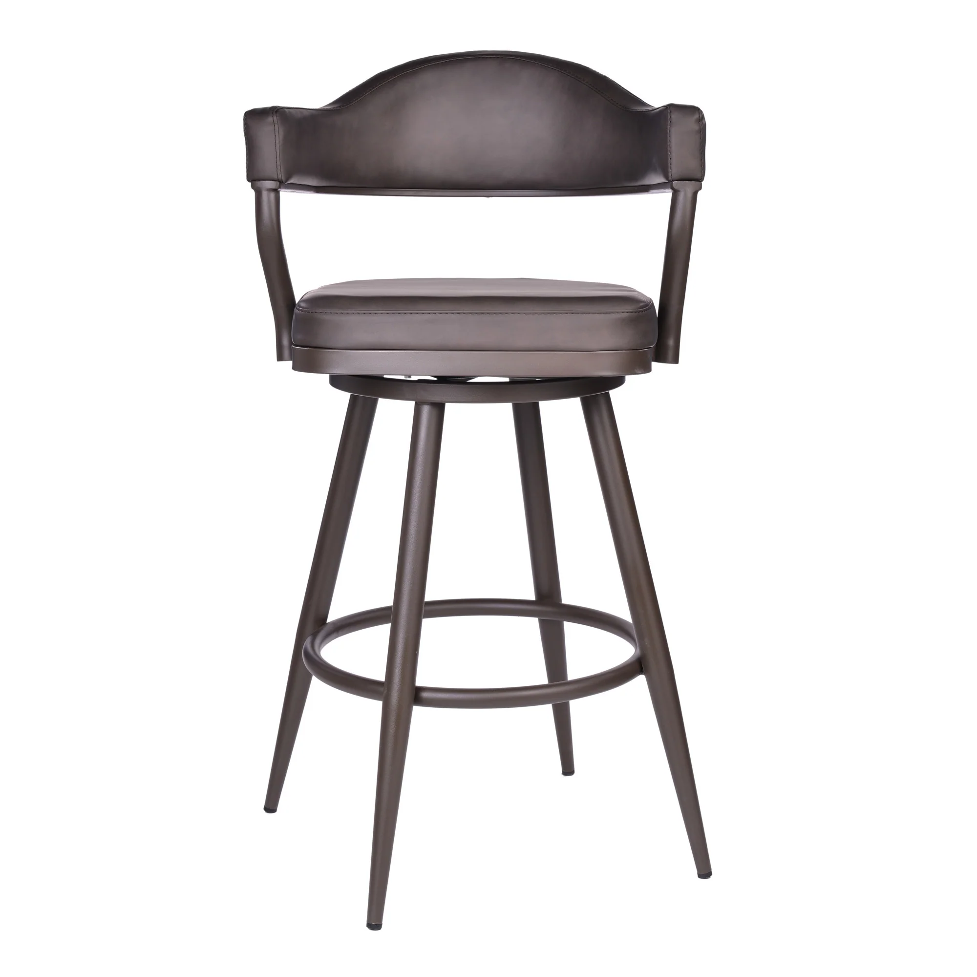 30" Brown Faux Leather And Iron Swivel Bar Height Bar Chair - Image 3